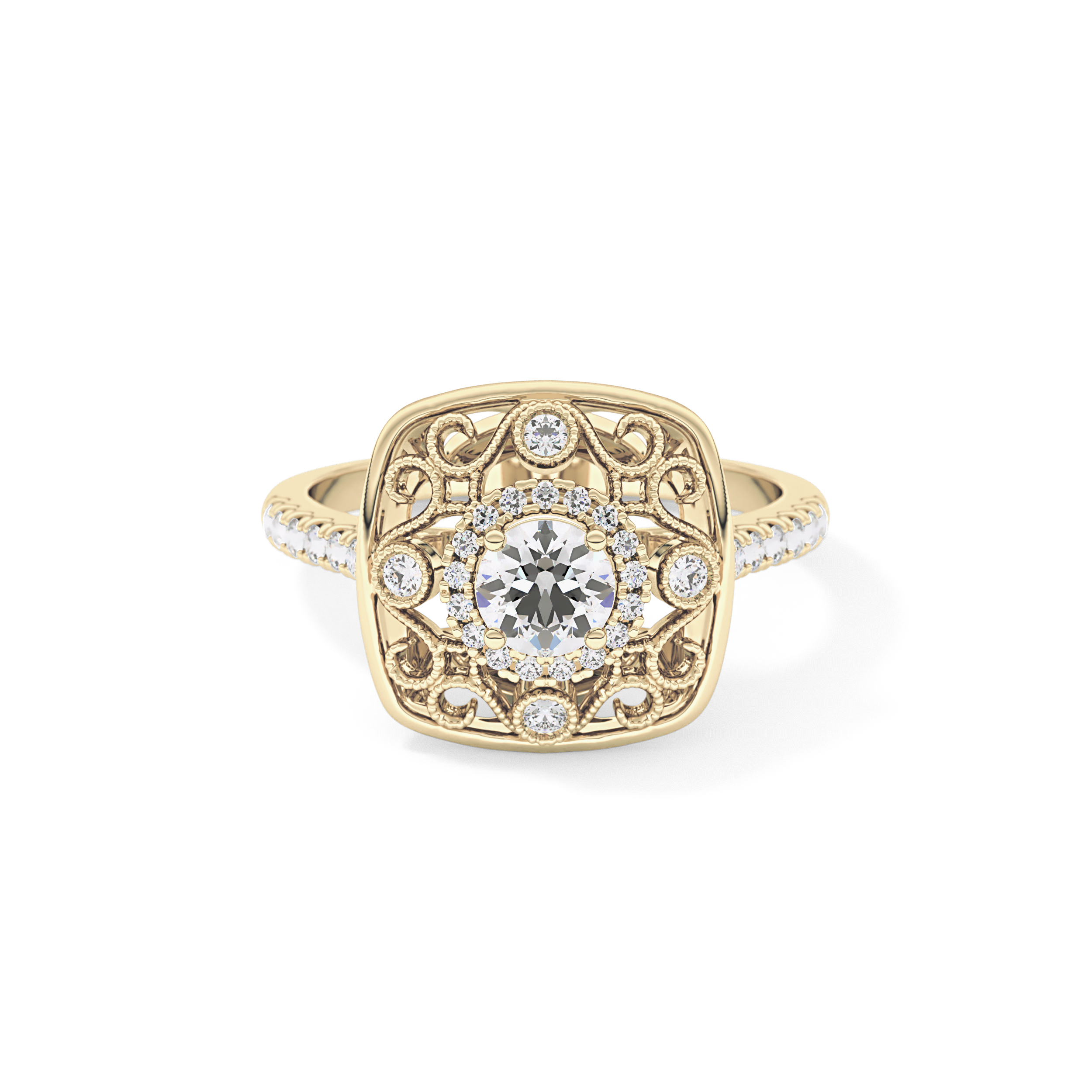 Round Halo Vintage Art Deco & Pave Lab Grown Diamond Engagement Ring