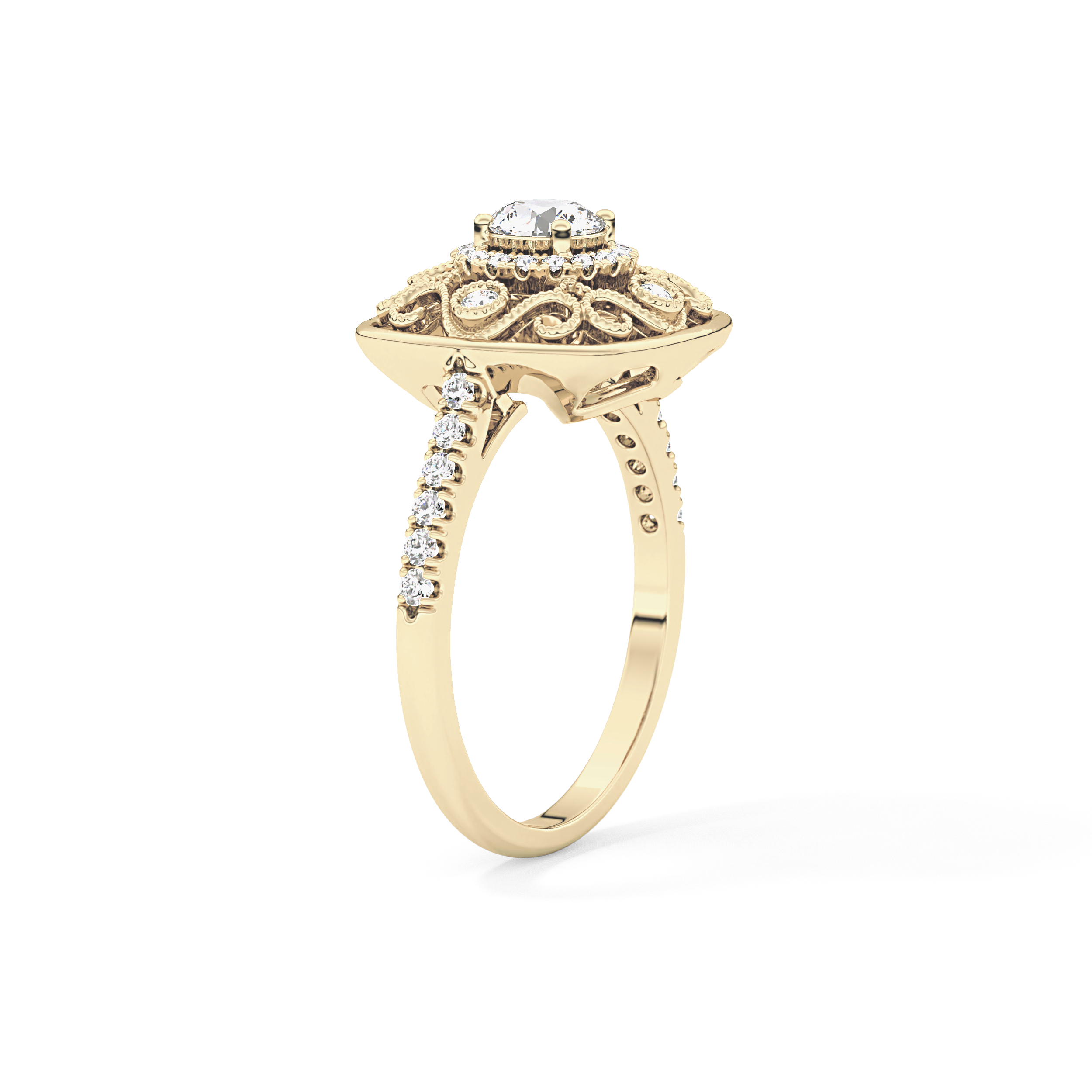 Round Halo Vintage Art Deco & Pave Lab Grown Diamond Engagement Ring