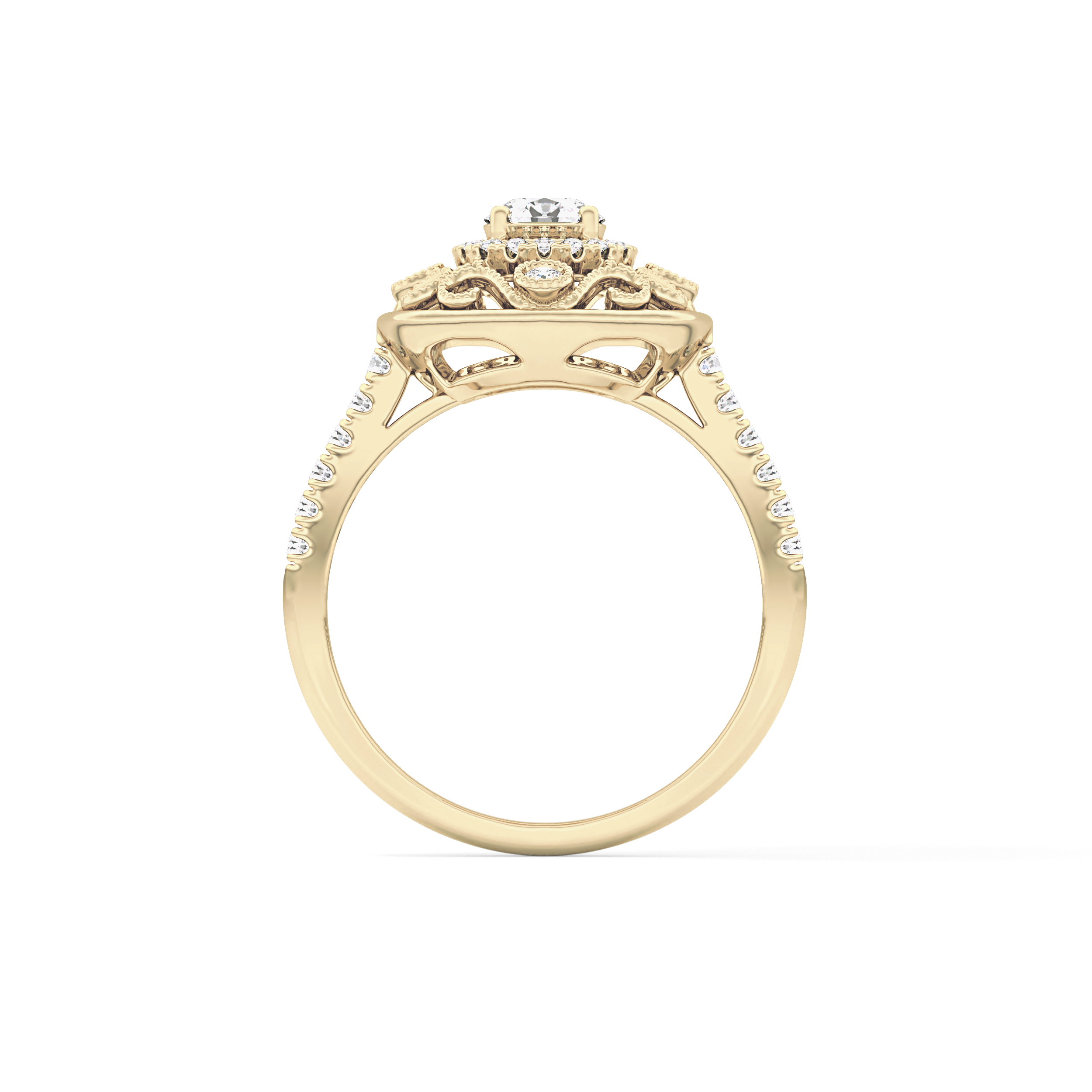 Round Halo Vintage Art Deco & Pave Lab Grown Diamond Engagement Ring