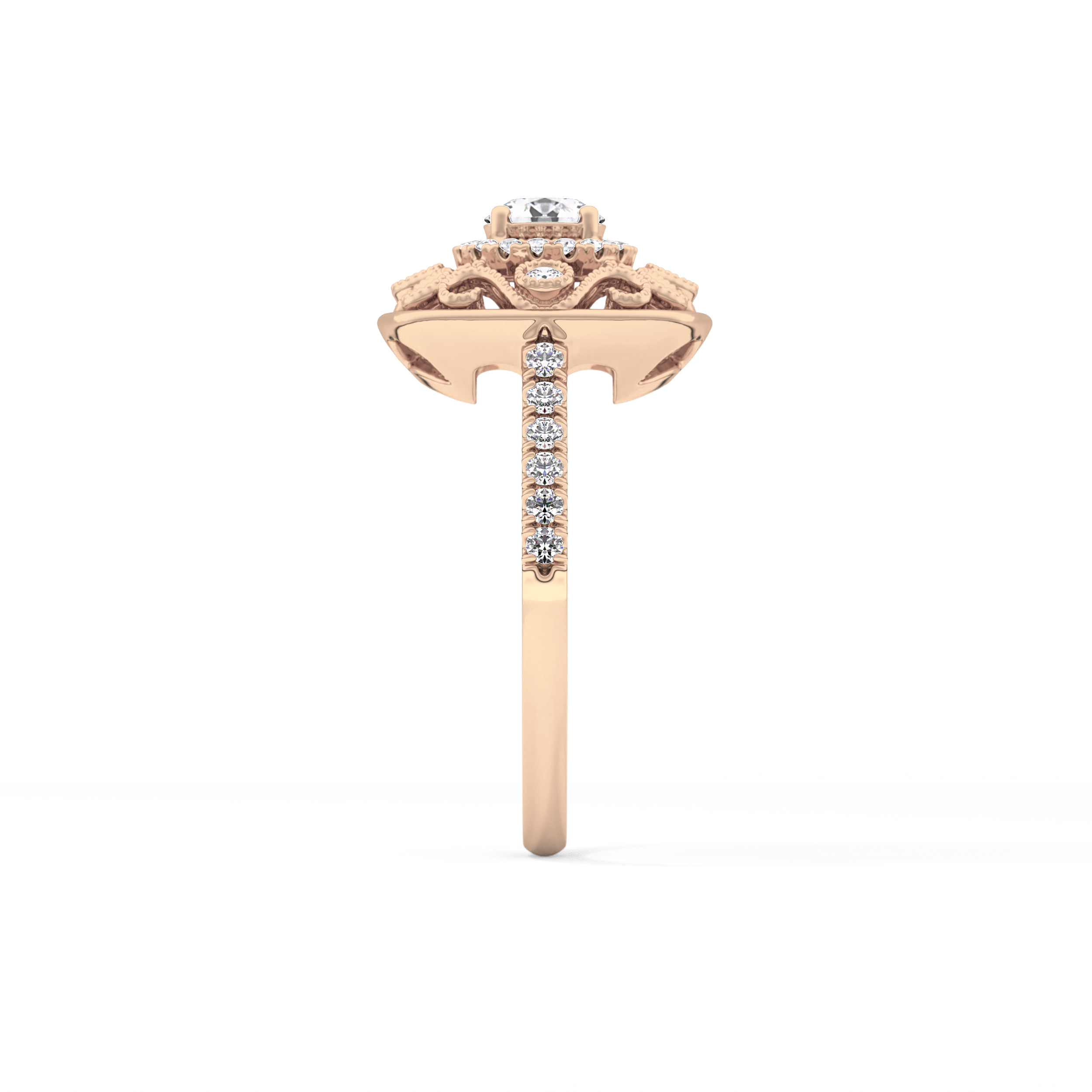 Round Halo Vintage Art Deco & Pave Lab Grown Diamond Engagement Ring