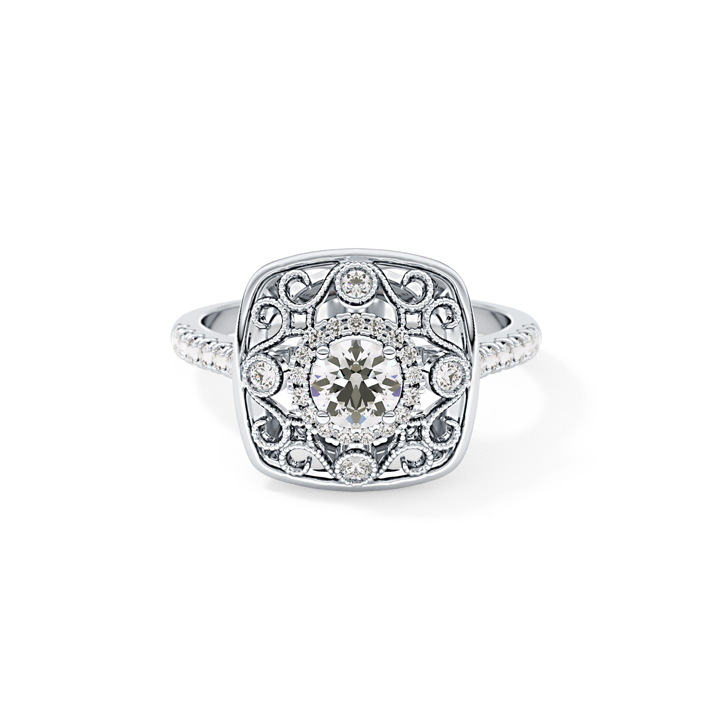 Round Halo Vintage Art Deco & Pave Lab Grown Diamond Engagement Ring