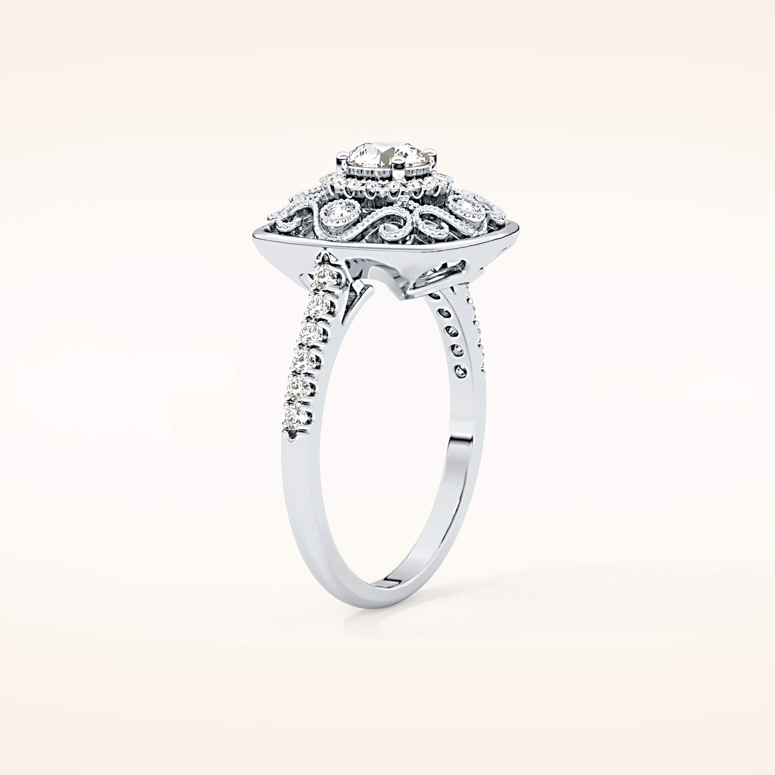 0.32 CT Round Shaped Halo Moissanite Engagement Ring