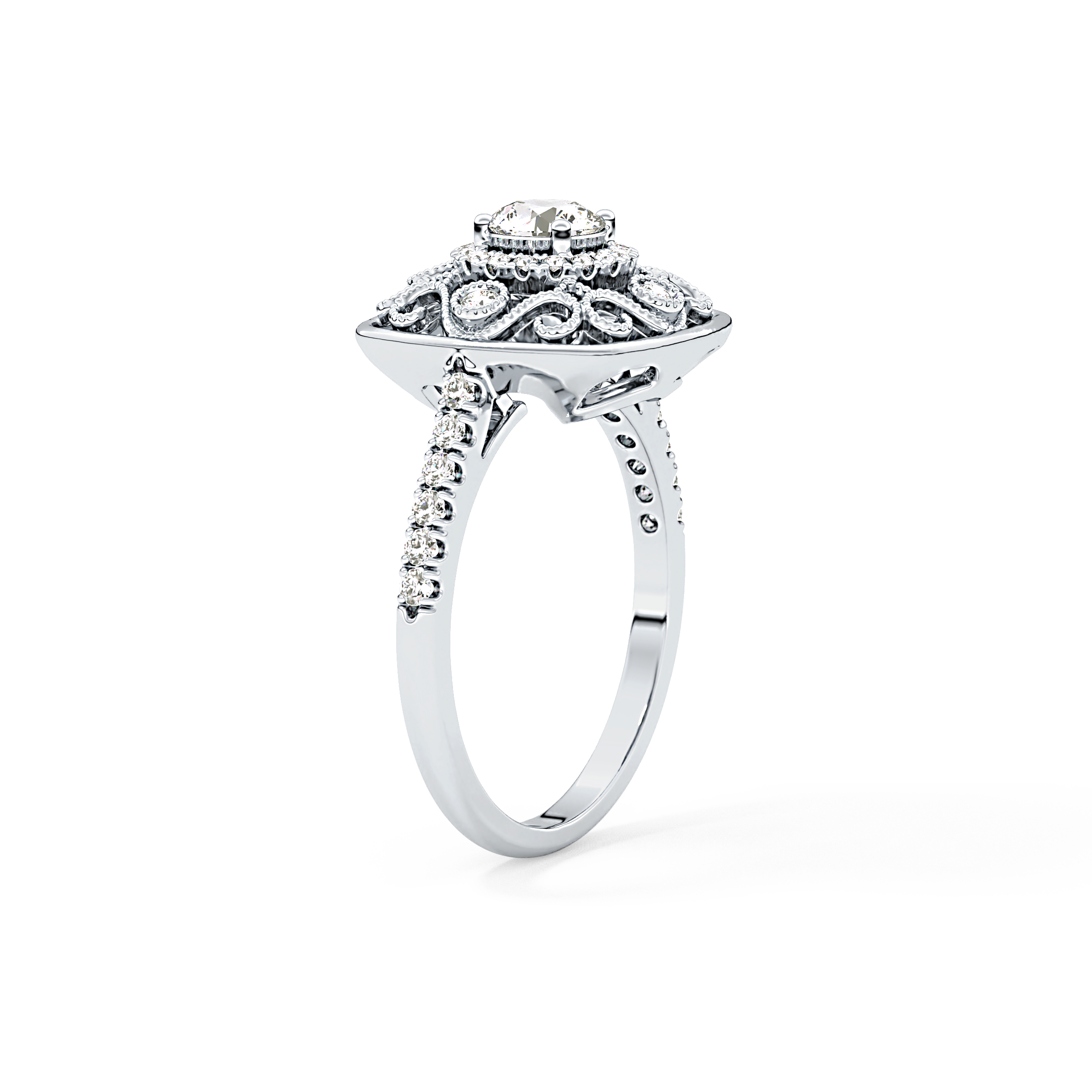 Round Halo Vintage Art Deco & Pave Lab Grown Diamond Engagement Ring