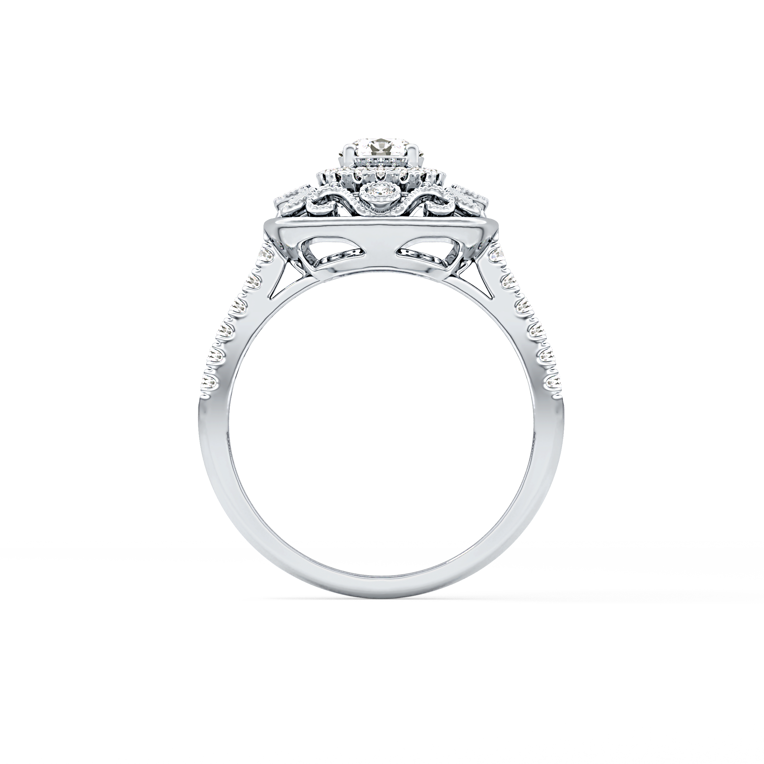 Round Halo Vintage Art Deco & Pave Lab Grown Diamond Engagement Ring