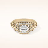 0.8 CT Round Shaped Halo & Art Deco Moissanite Engagement Ring