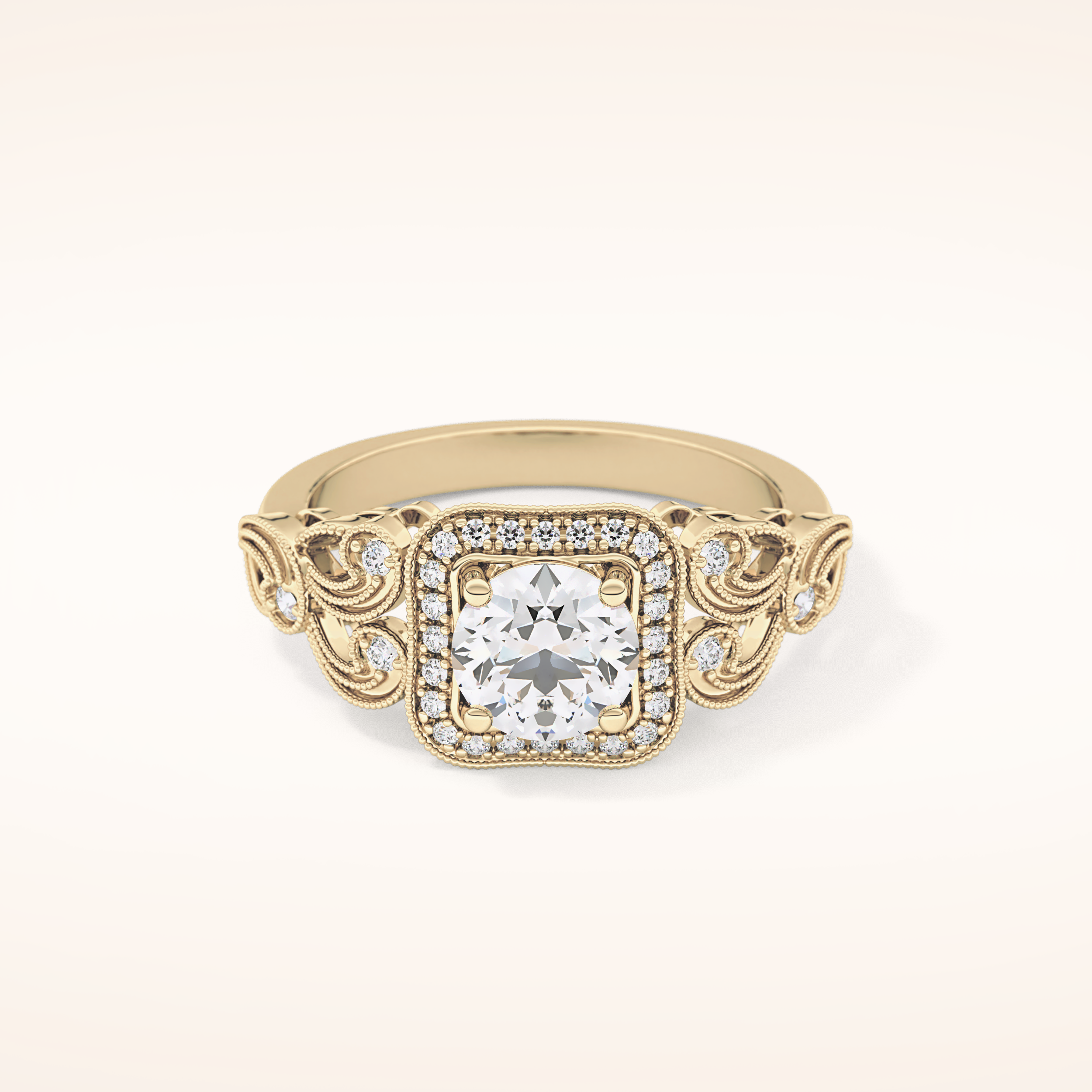 0.8 CT Round Shaped Halo & Art Deco Moissanite Engagement Ring