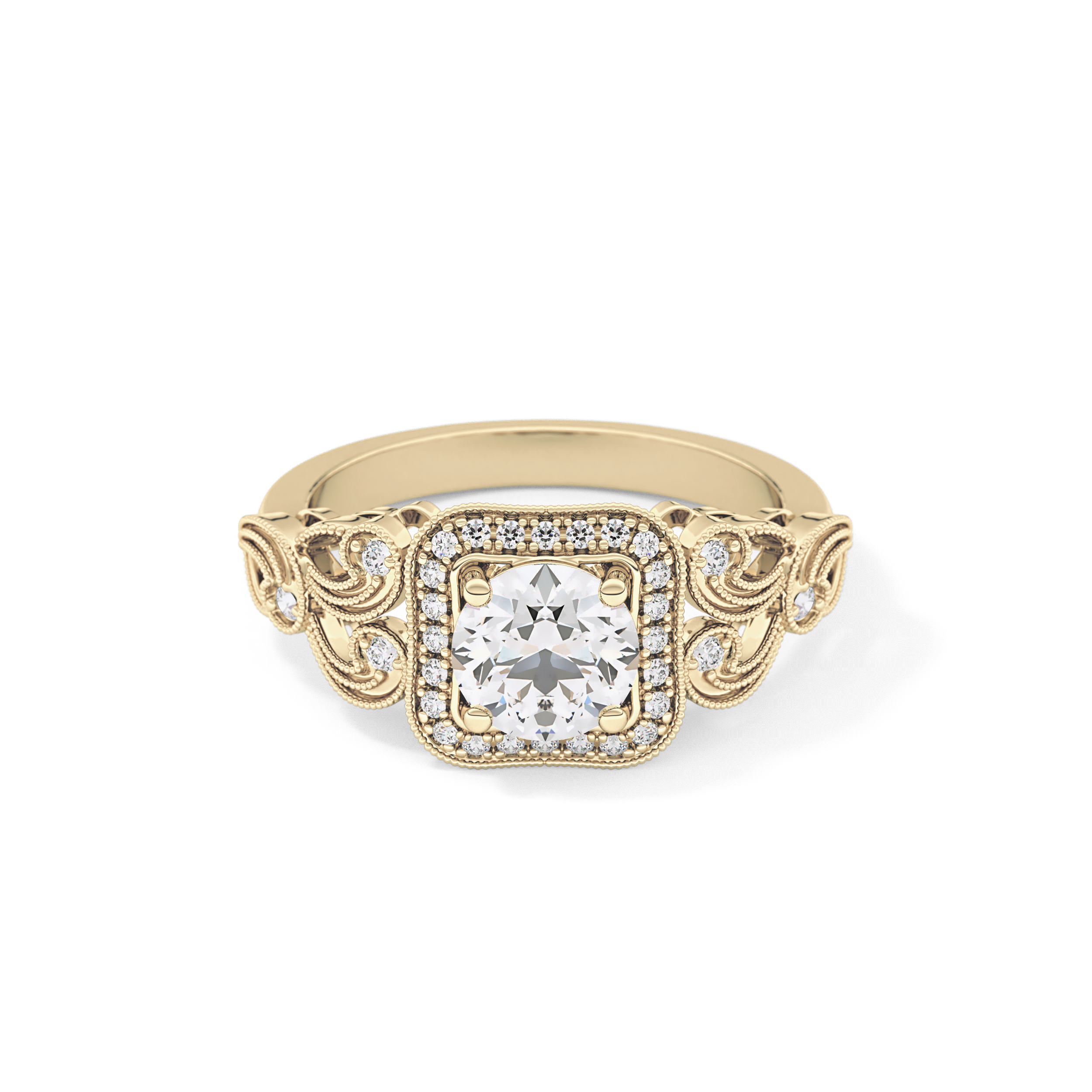 Round Halo Vintage Art Deco Lab Grown Diamond Engagement Ring