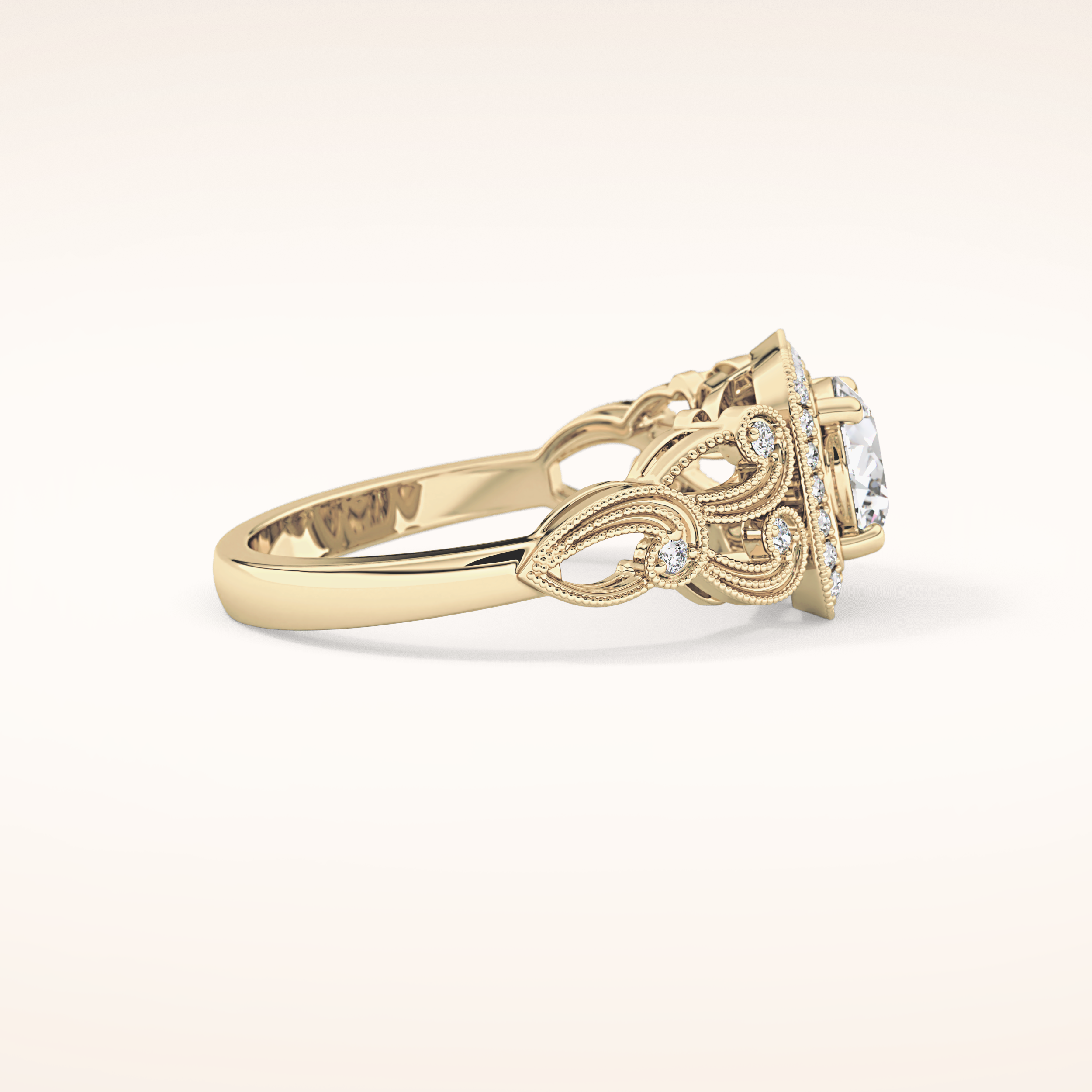 0.8 CT Round Shaped Halo & Art Deco Moissanite Engagement Ring