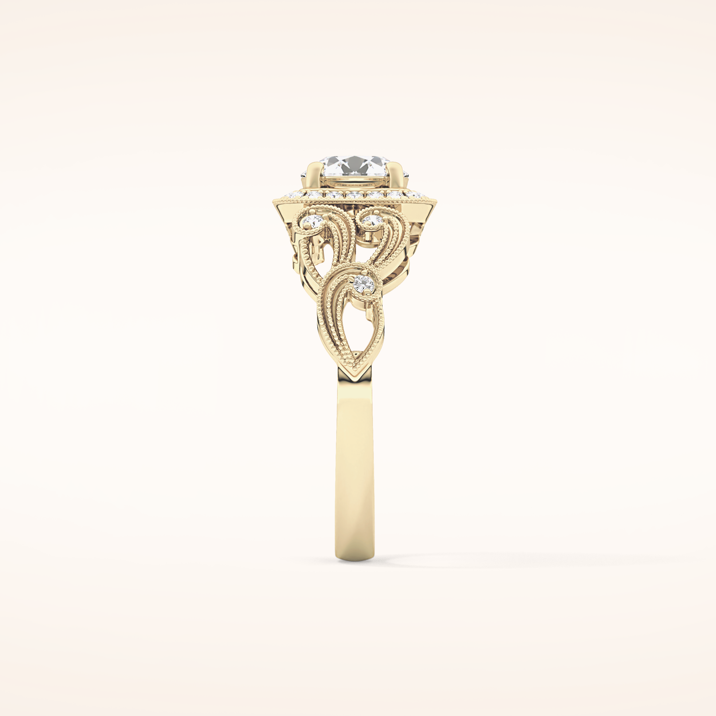 0.8 CT Round Shaped Halo & Art Deco Moissanite Engagement Ring