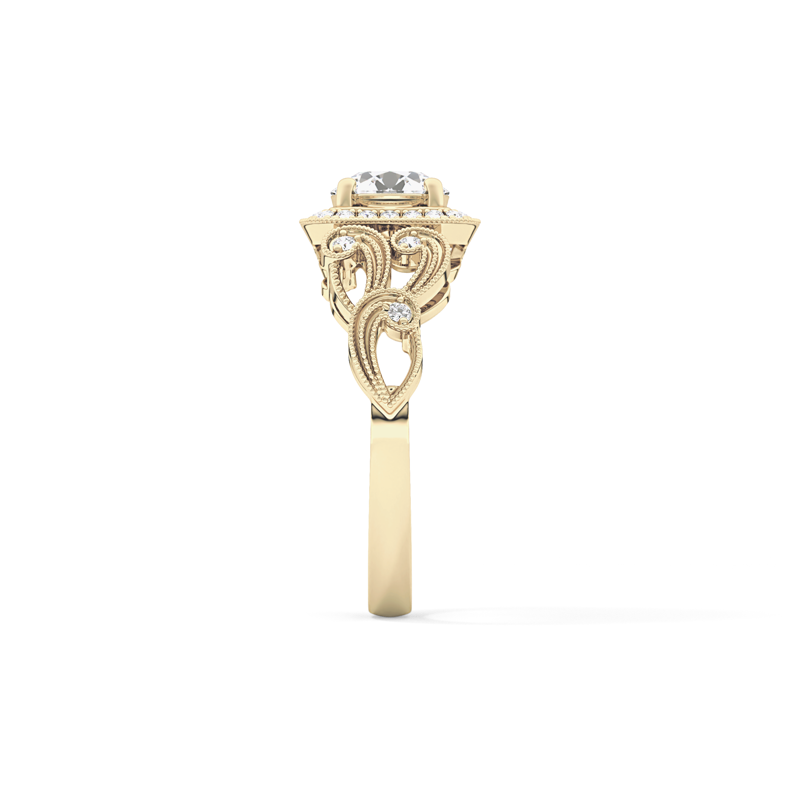 Round Halo Vintage Art Deco Lab Grown Diamond Engagement Ring