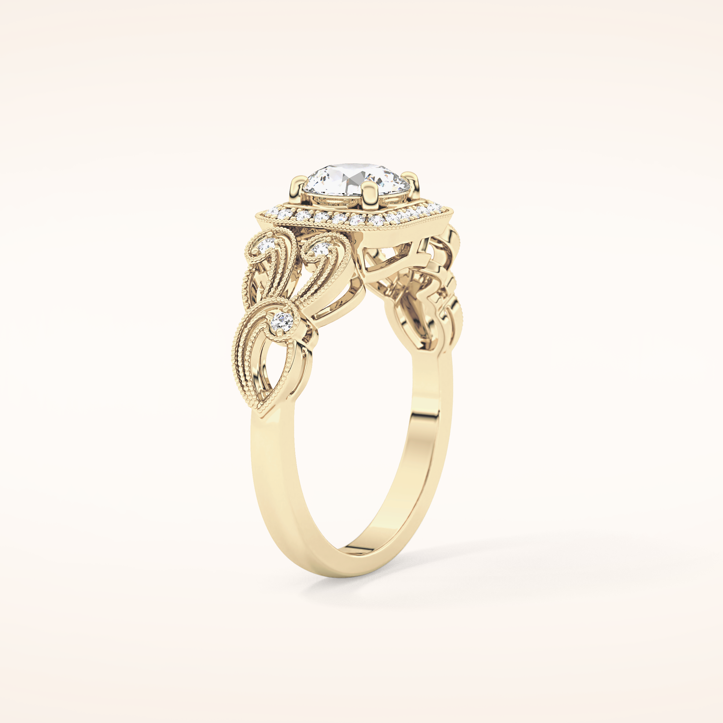 0.8 CT Round Shaped Halo & Art Deco Moissanite Engagement Ring
