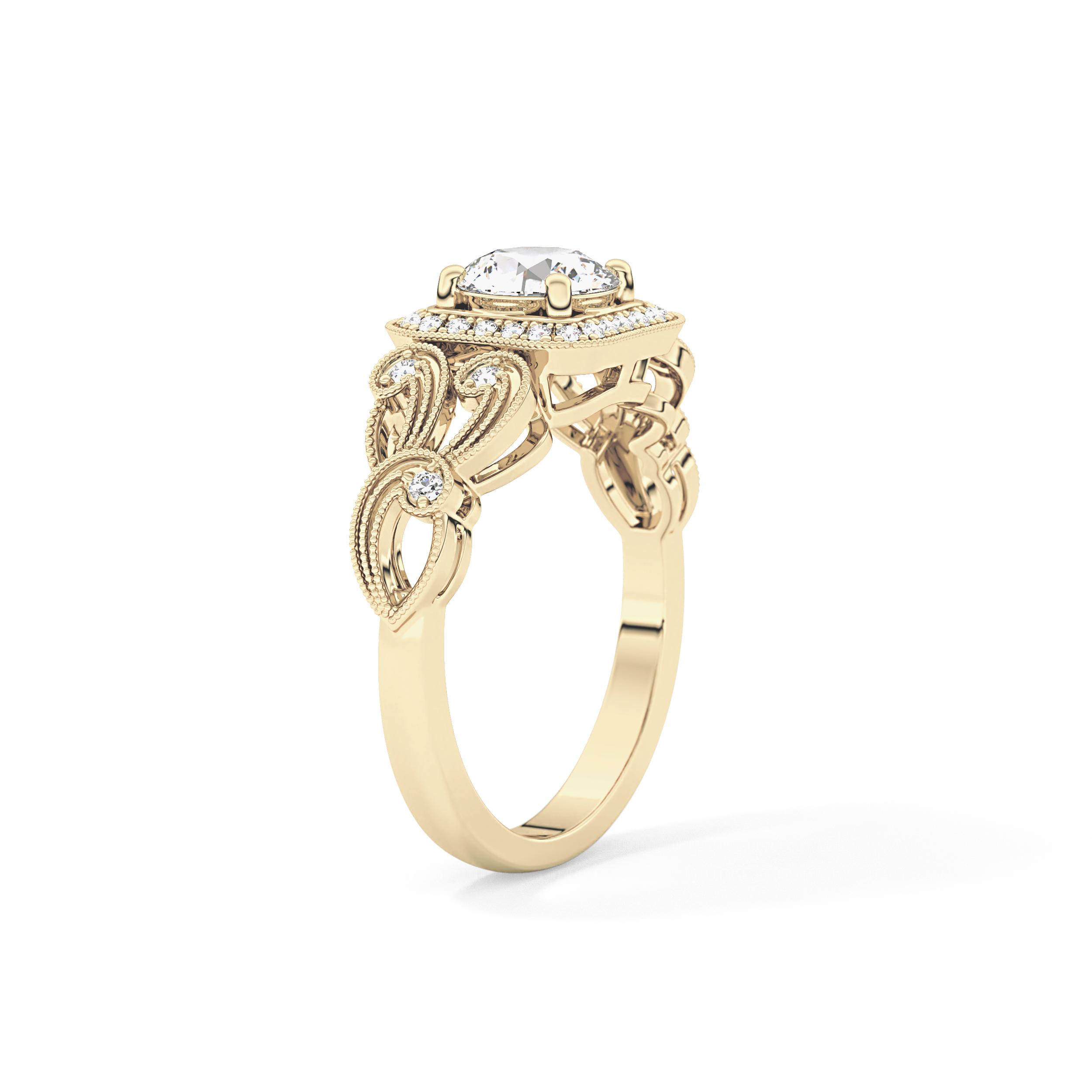 Round Halo Vintage Art Deco Lab Grown Diamond Engagement Ring
