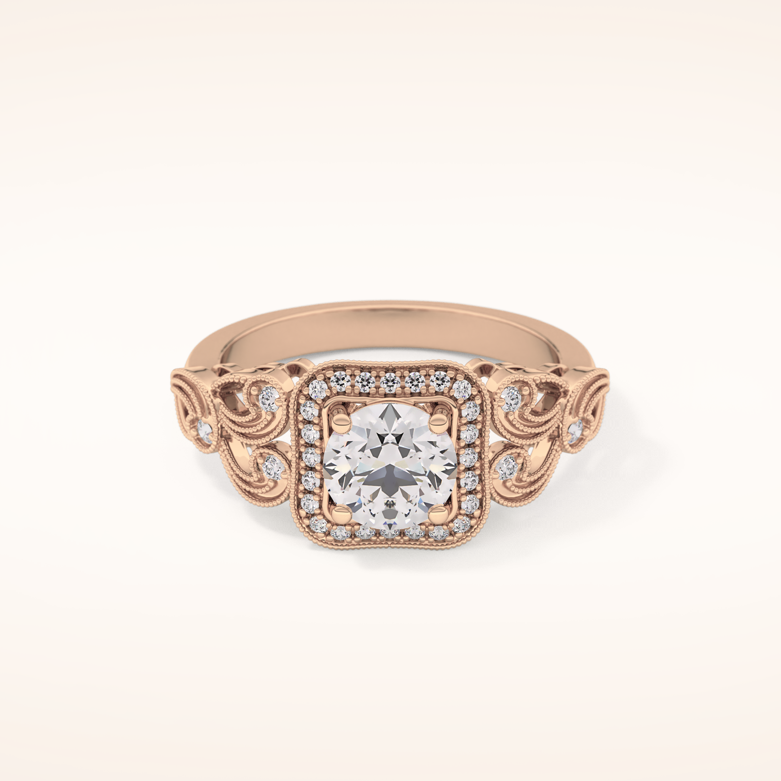 0.8 CT Round Shaped Halo & Art Deco Moissanite Engagement Ring