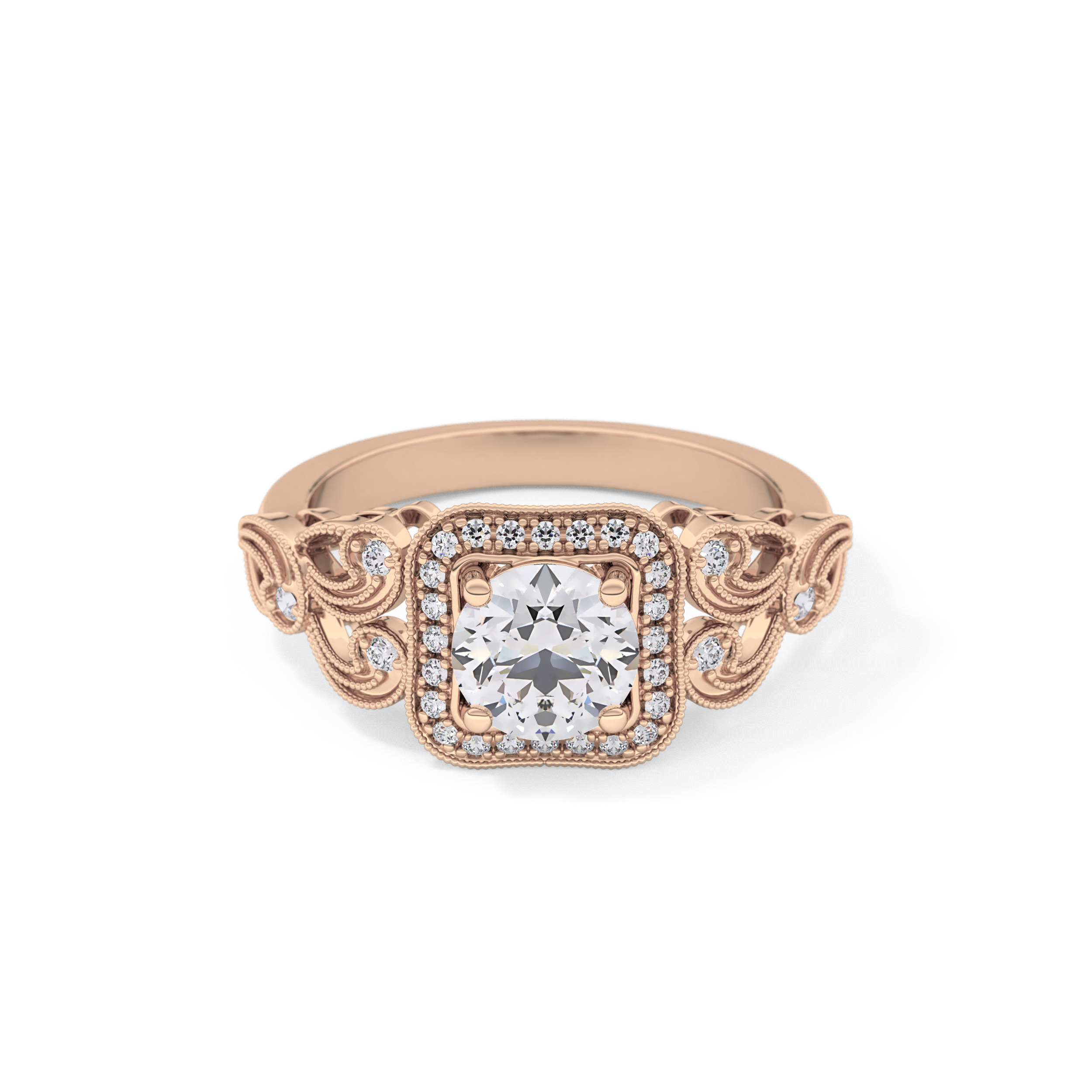 Round Halo Vintage Art Deco Lab Grown Diamond Engagement Ring