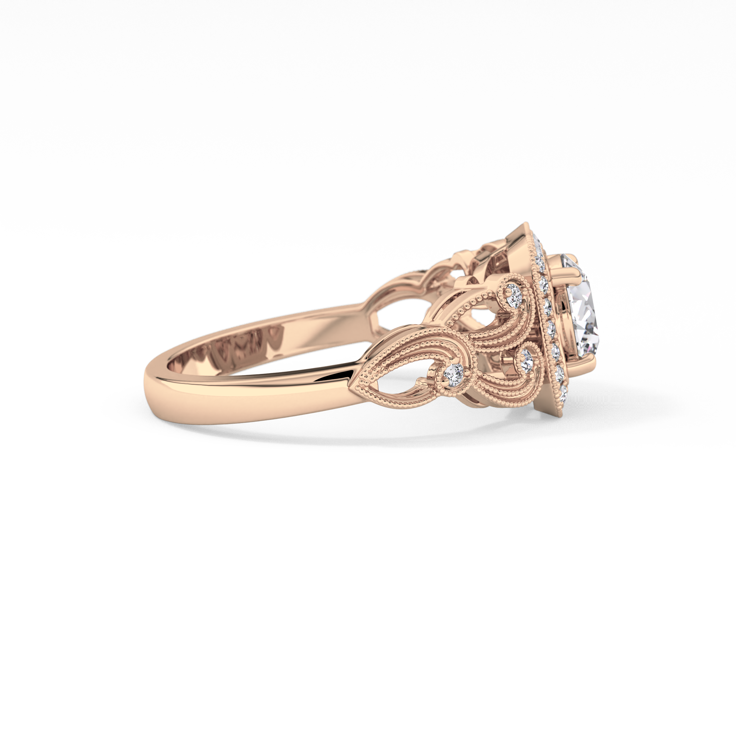 Round Halo Vintage Art Deco Lab Grown Diamond Engagement Ring