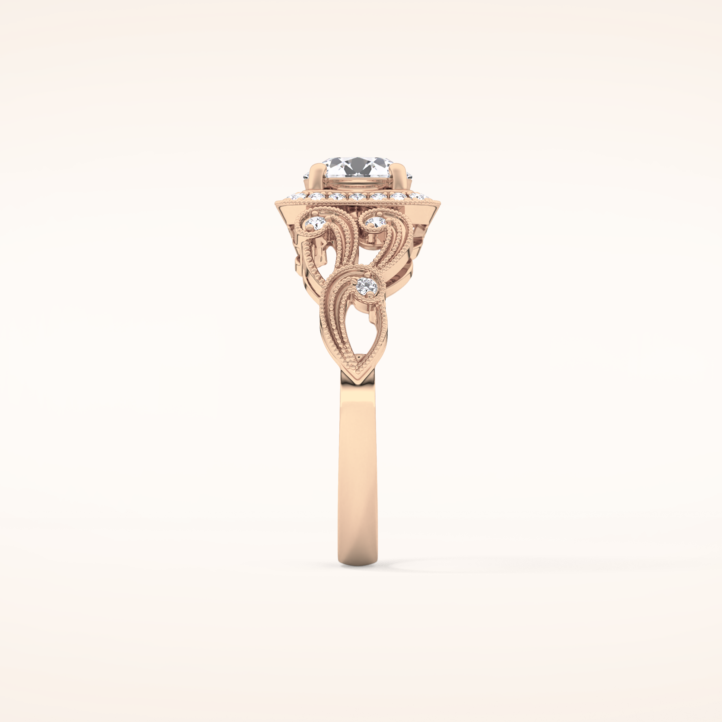 0.8 CT Round Shaped Halo & Art Deco Moissanite Engagement Ring