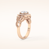 0.8 CT Round Shaped Halo & Art Deco Moissanite Engagement Ring