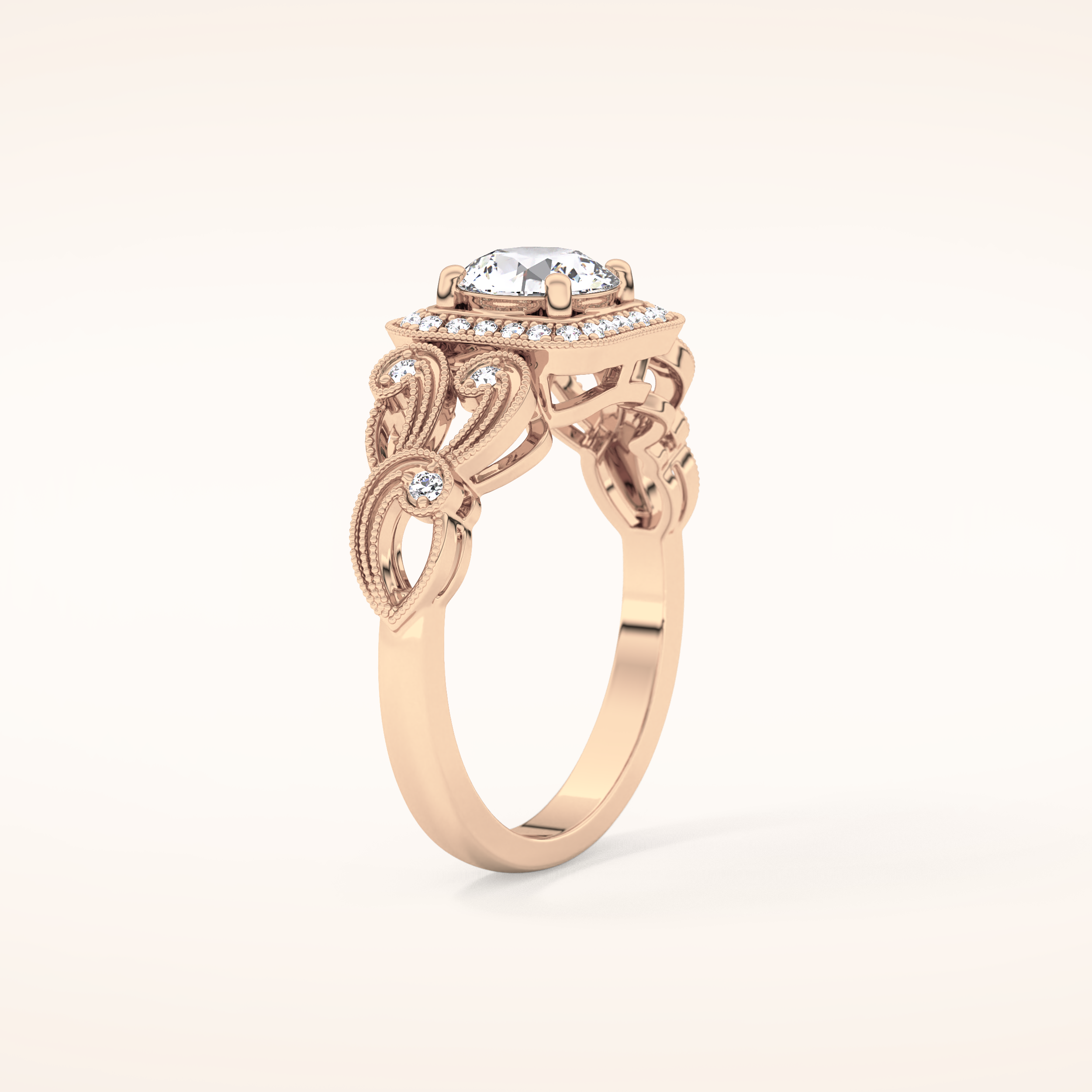 0.8 CT Round Shaped Halo & Art Deco Moissanite Engagement Ring