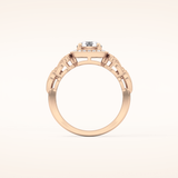 0.8 CT Round Shaped Halo & Art Deco Moissanite Engagement Ring