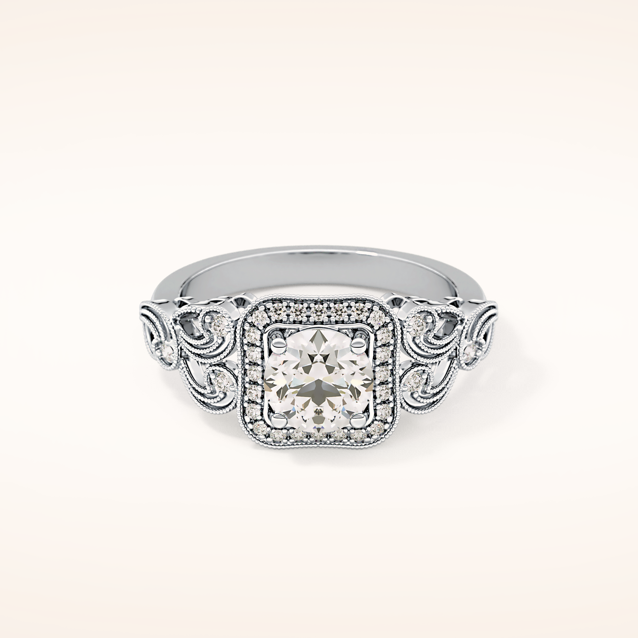 0.8 CT Round Shaped Halo & Art Deco Moissanite Engagement Ring