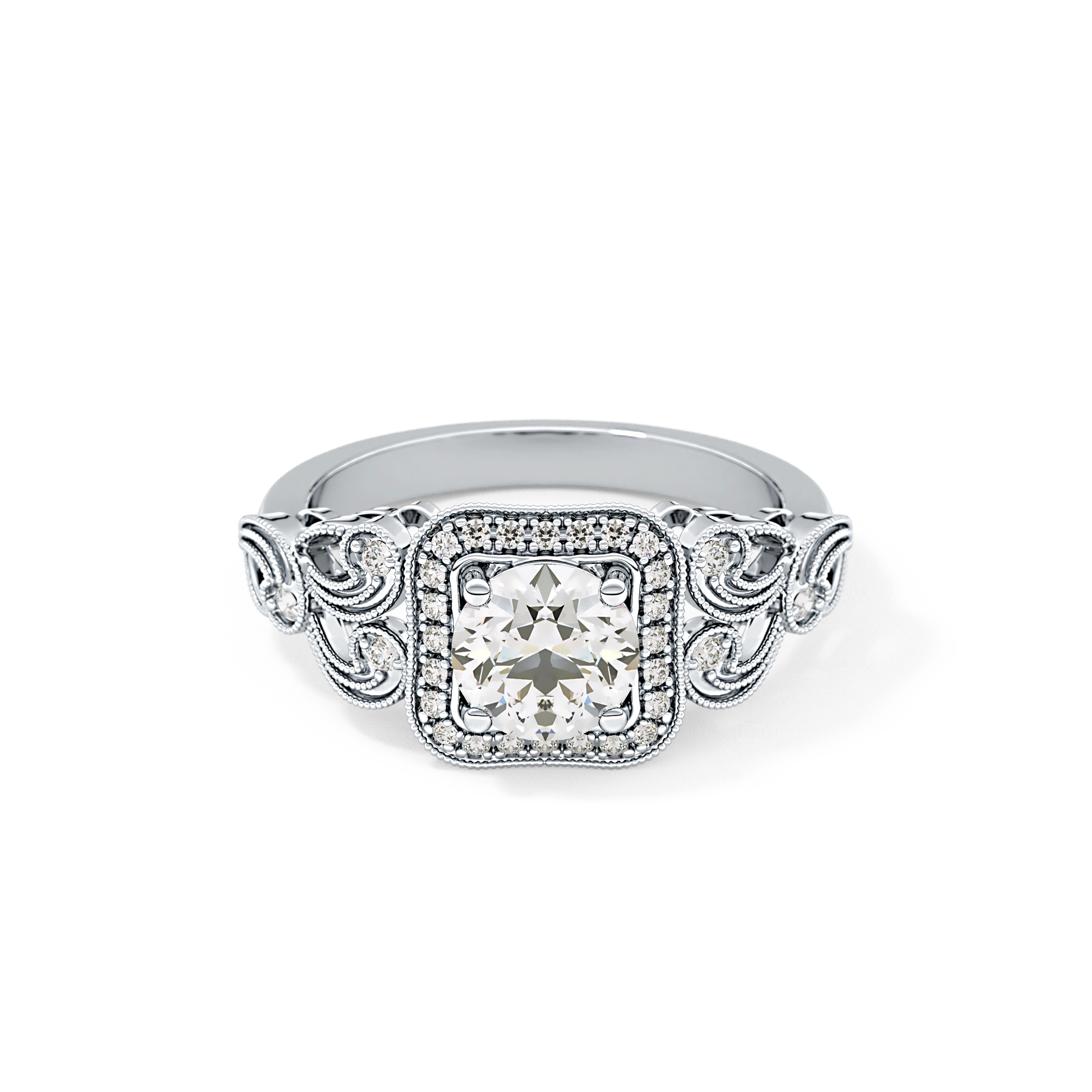 Round Halo Vintage Art Deco Lab Grown Diamond Engagement Ring