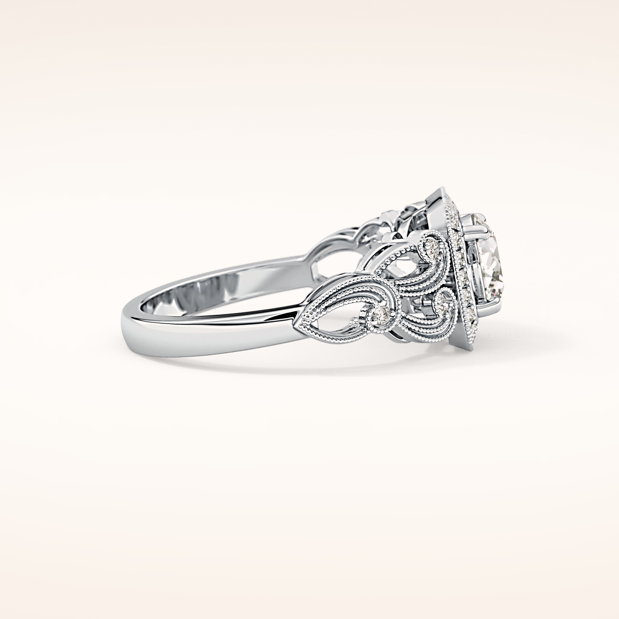 0.8 CT Round Shaped Halo & Art Deco Moissanite Engagement Ring