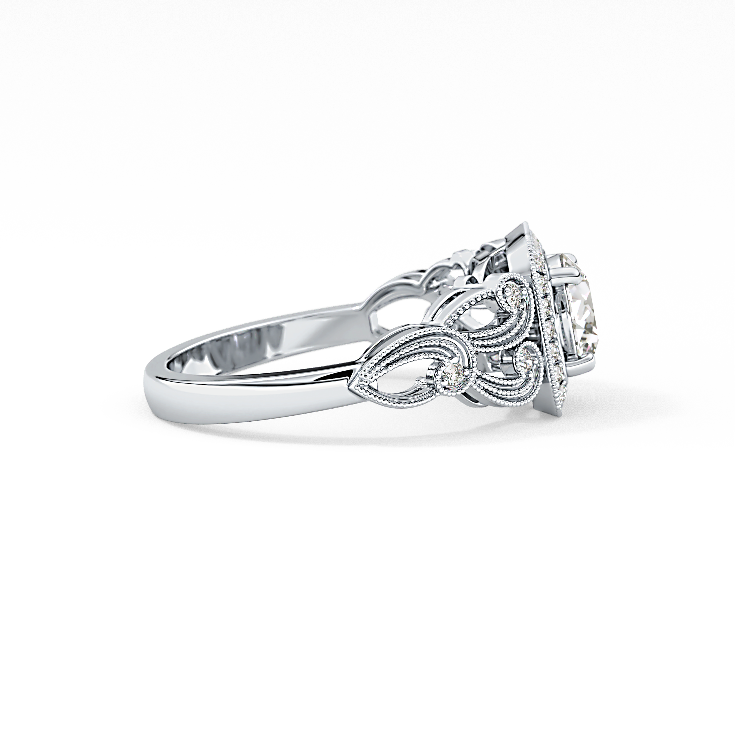 Round Halo Vintage Art Deco Lab Grown Diamond Engagement Ring