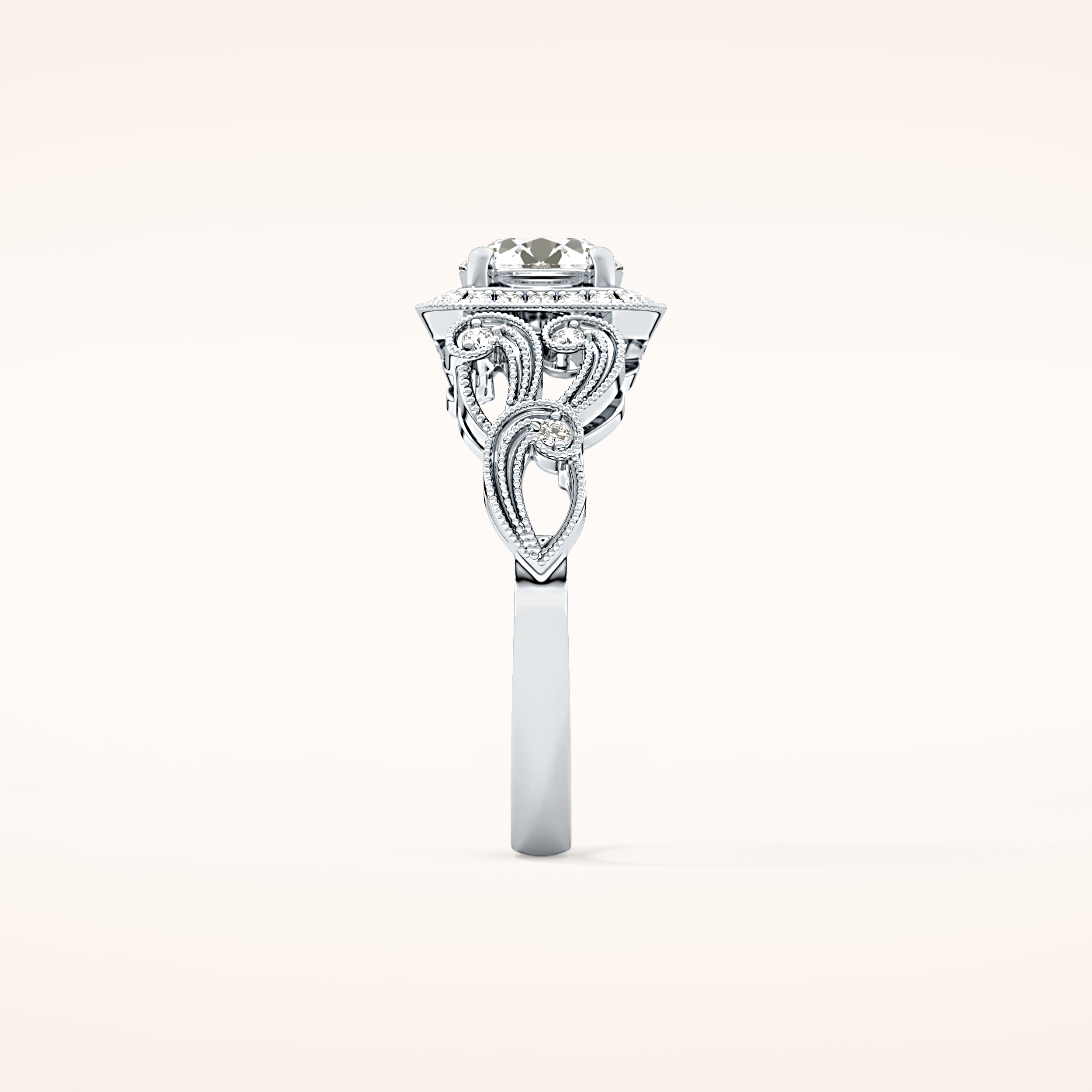0.8 CT Round Shaped Halo & Art Deco Moissanite Engagement Ring