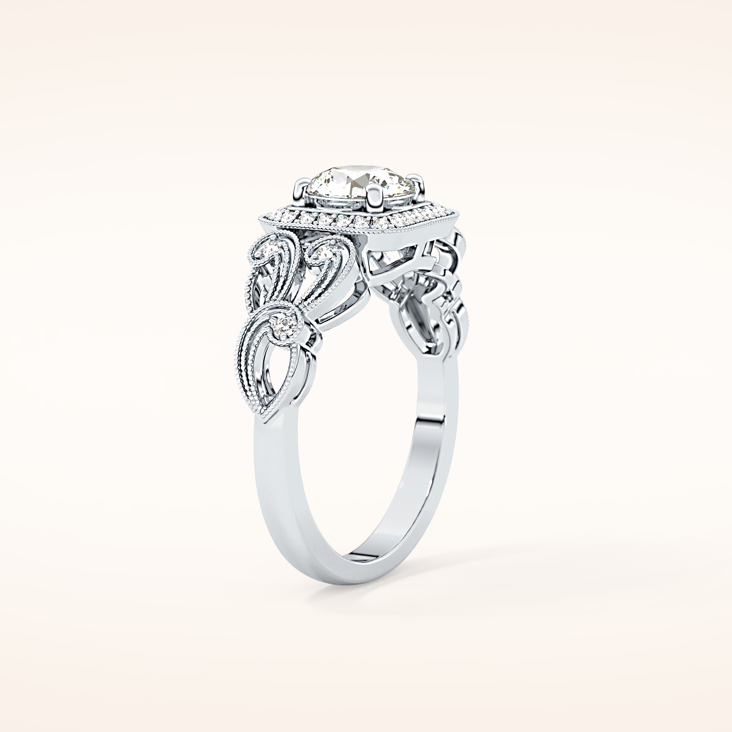 0.8 CT Round Shaped Halo & Art Deco Moissanite Engagement Ring