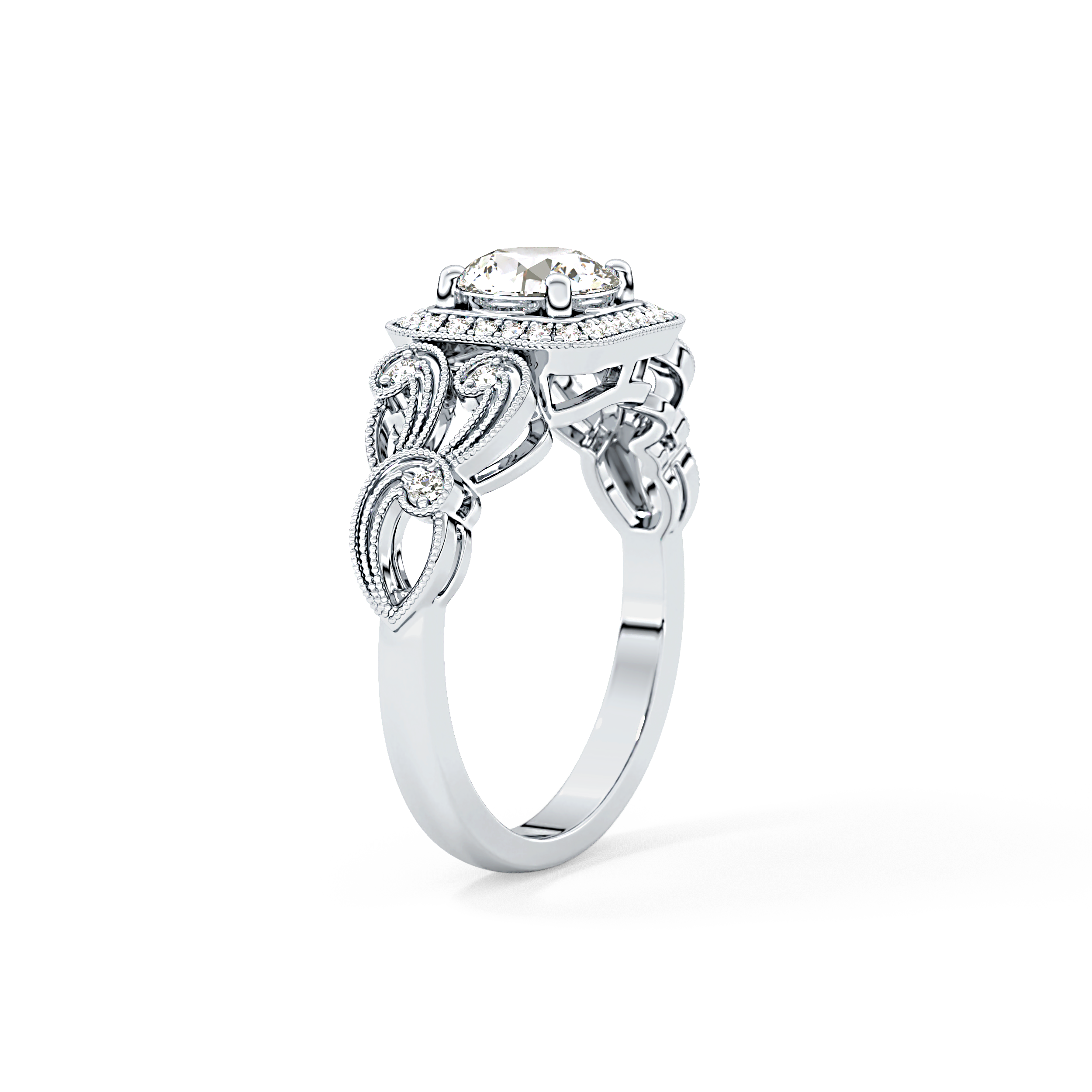 Round Halo Vintage Art Deco Lab Grown Diamond Engagement Ring