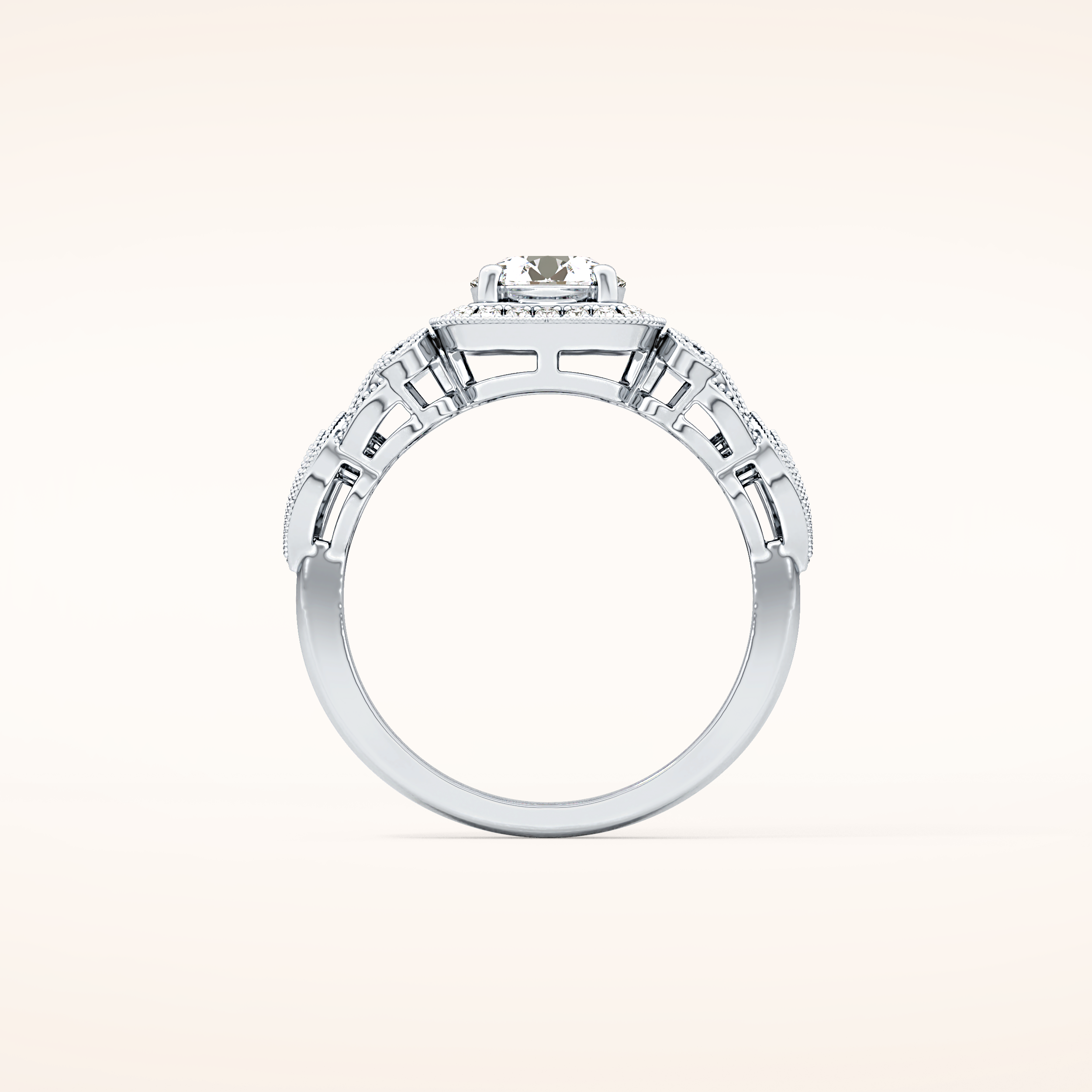 0.8 CT Round Shaped Halo & Art Deco Moissanite Engagement Ring