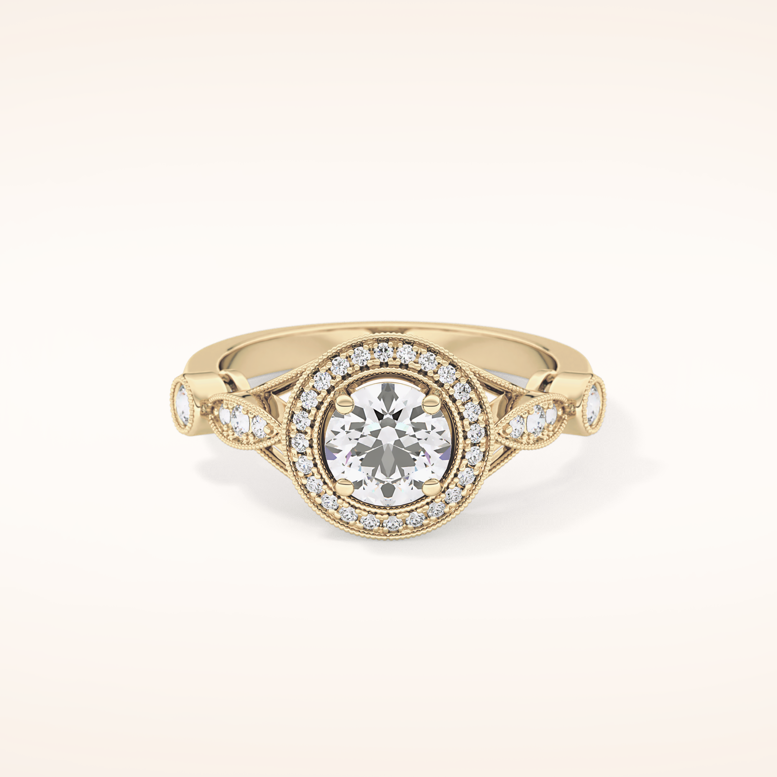 0.67 CT Round Shaped Halo & Pave Moissanite Engagement Ring