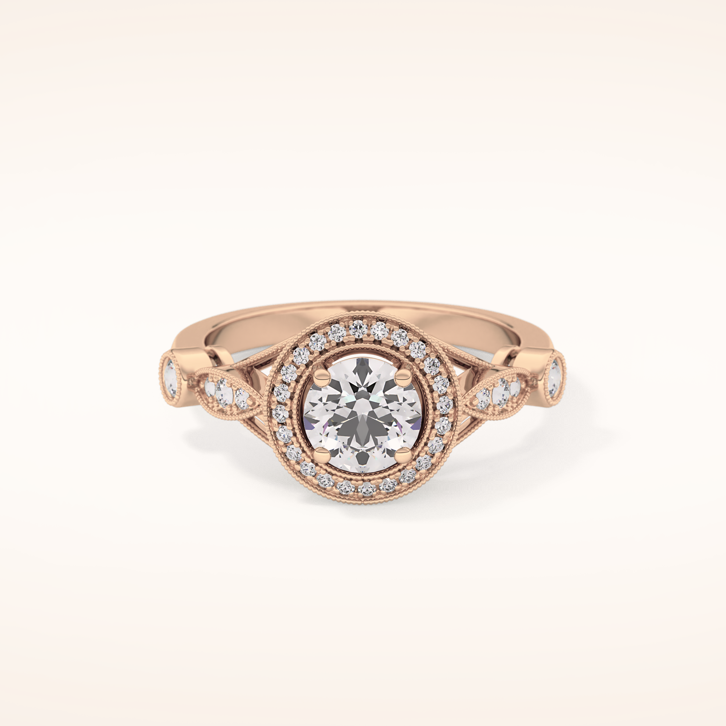 0.67 CT Round Shaped Halo & Pave Moissanite Engagement Ring
