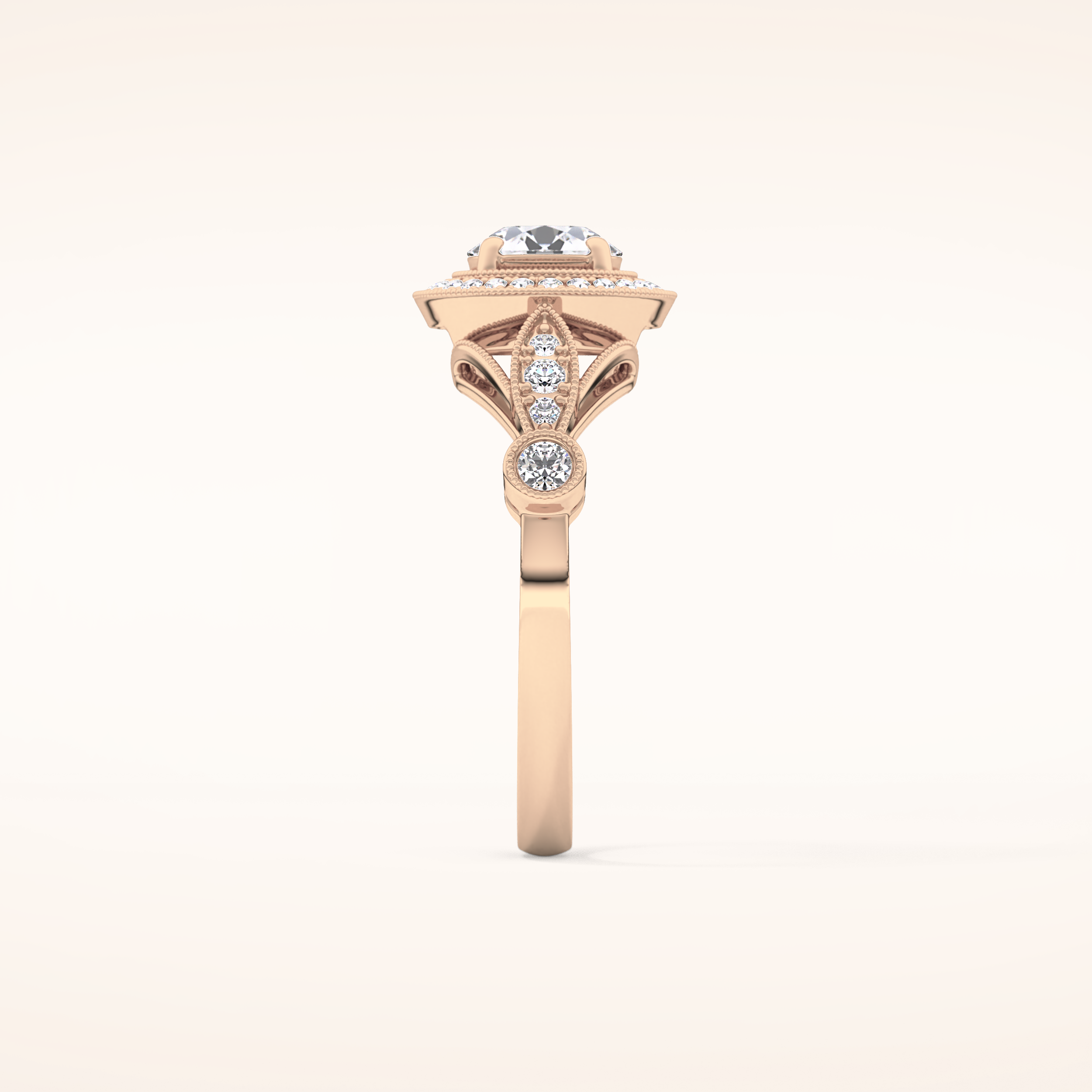 0.67 CT Round Shaped Halo & Pave Moissanite Engagement Ring