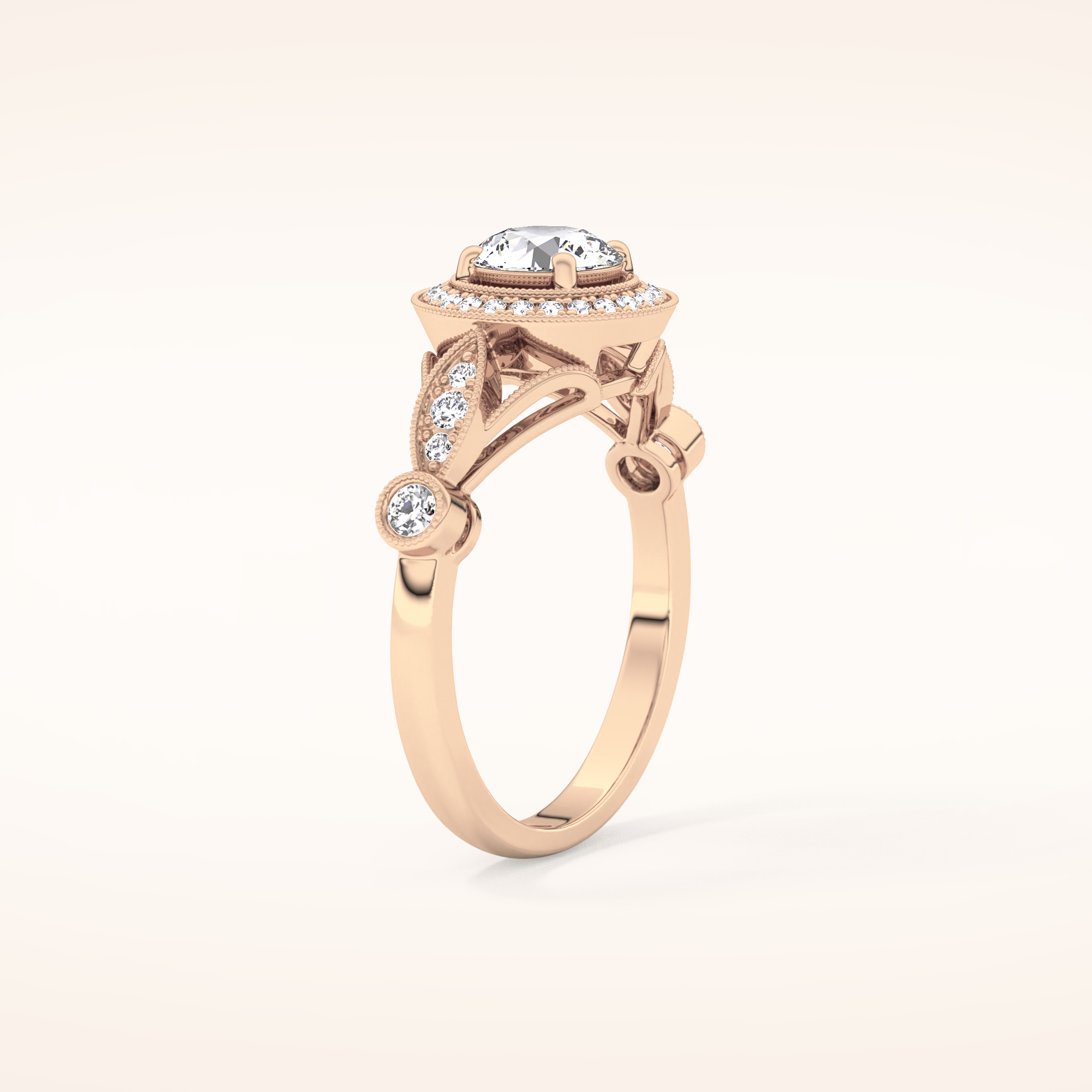 0.67 CT Round Shaped Halo & Pave Moissanite Engagement Ring