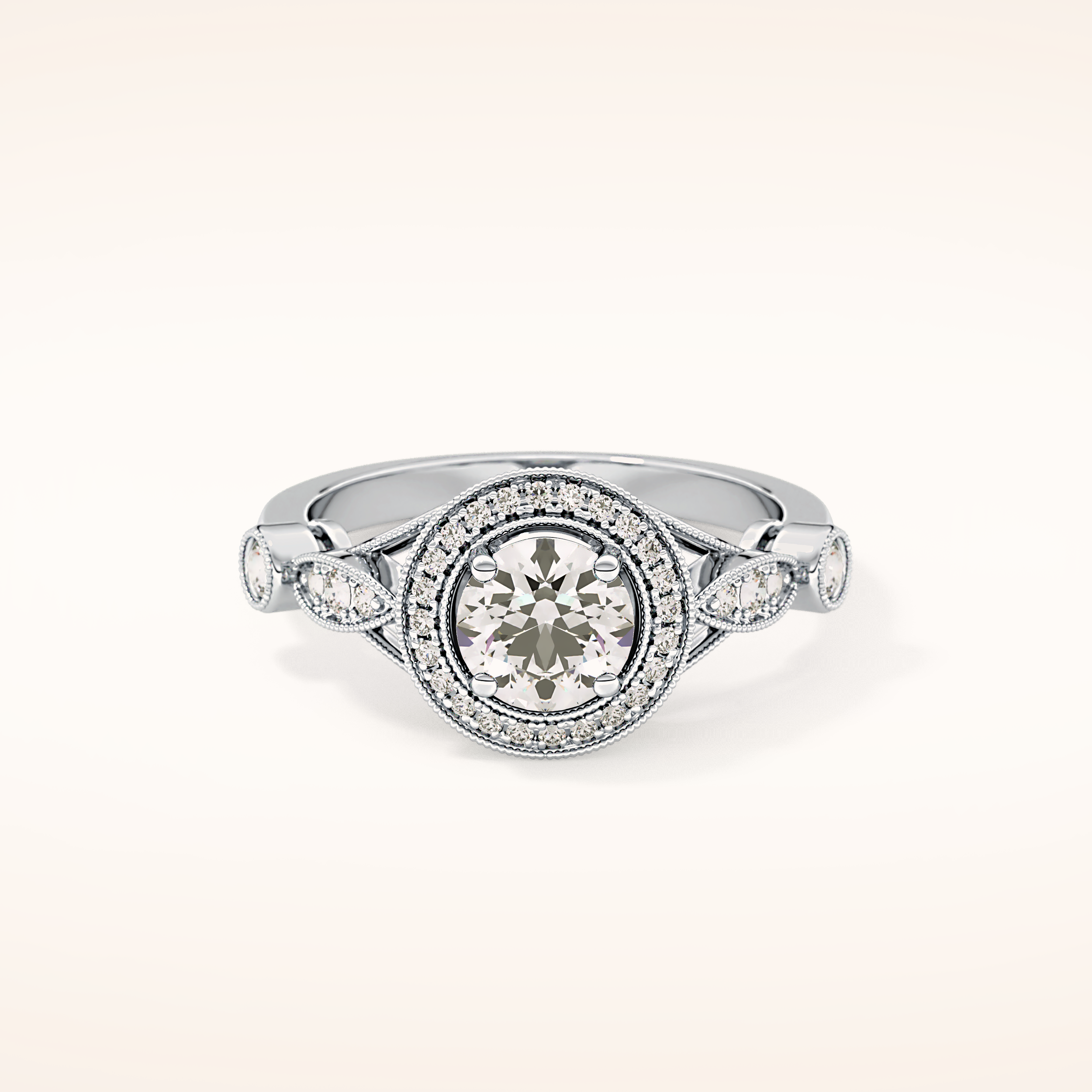 0.67 CT Round Shaped Halo & Pave Moissanite Engagement Ring