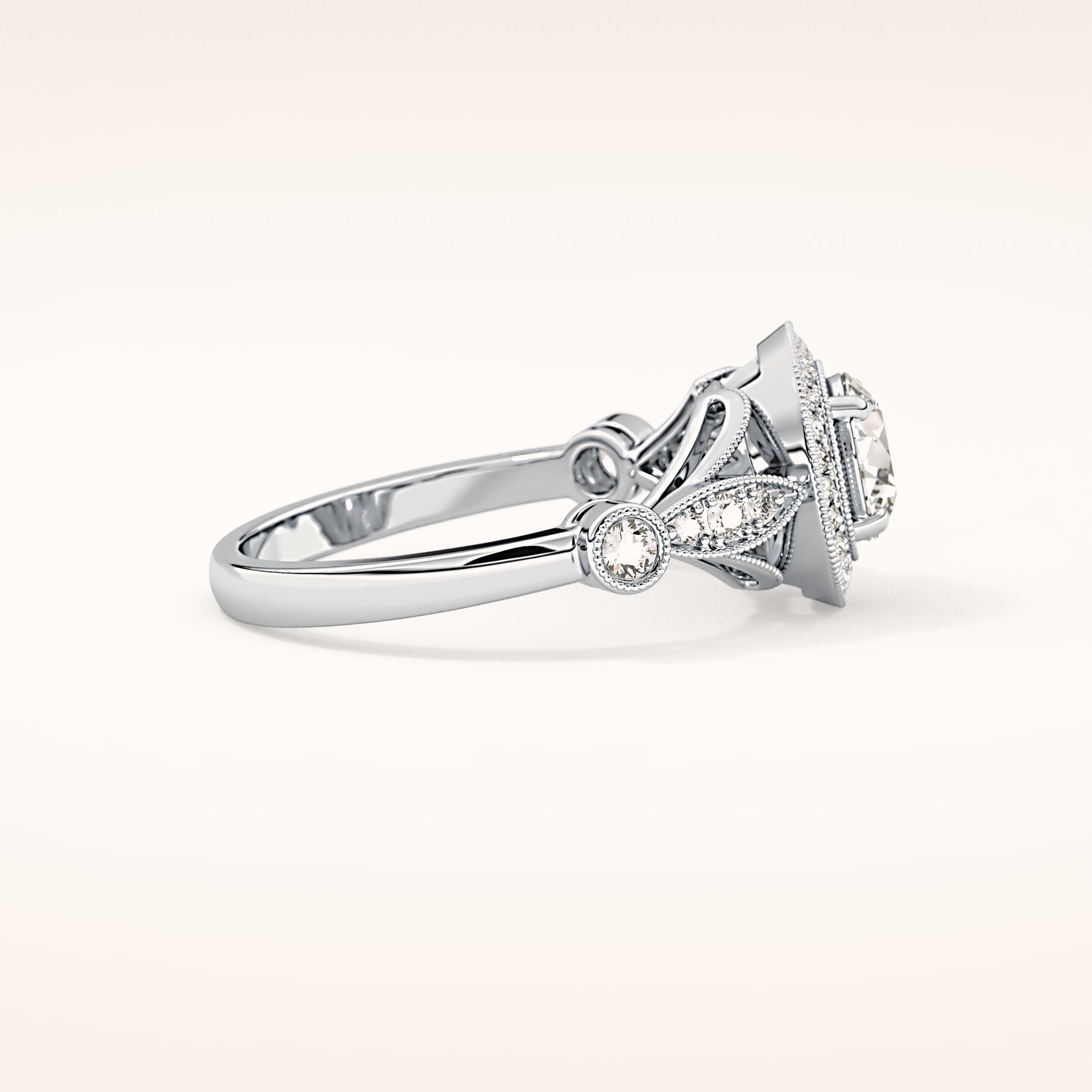 0.67 CT Round Shaped Halo & Pave Moissanite Engagement Ring