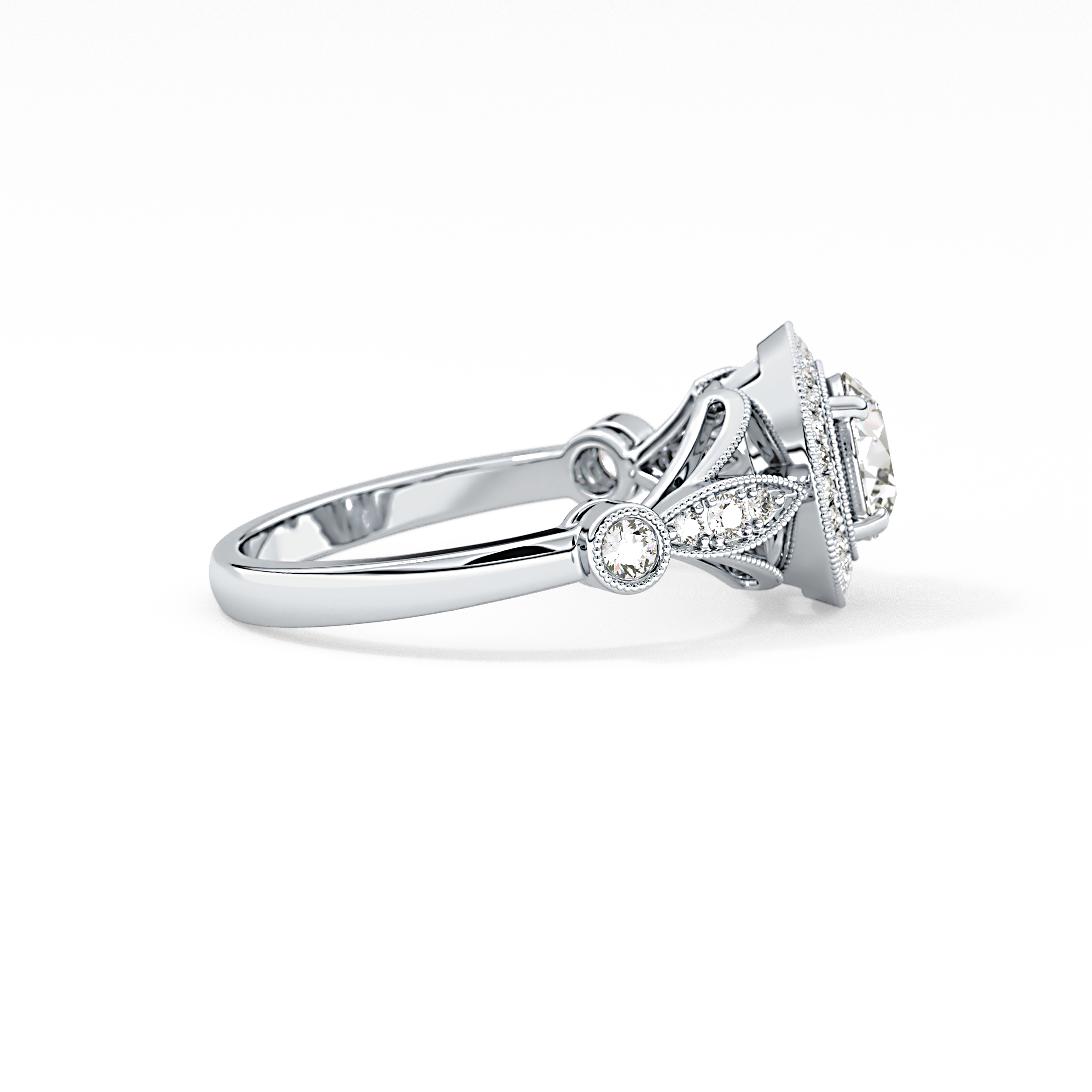 Round Halo & Pave Lab Grown Diamond Engagement Ring