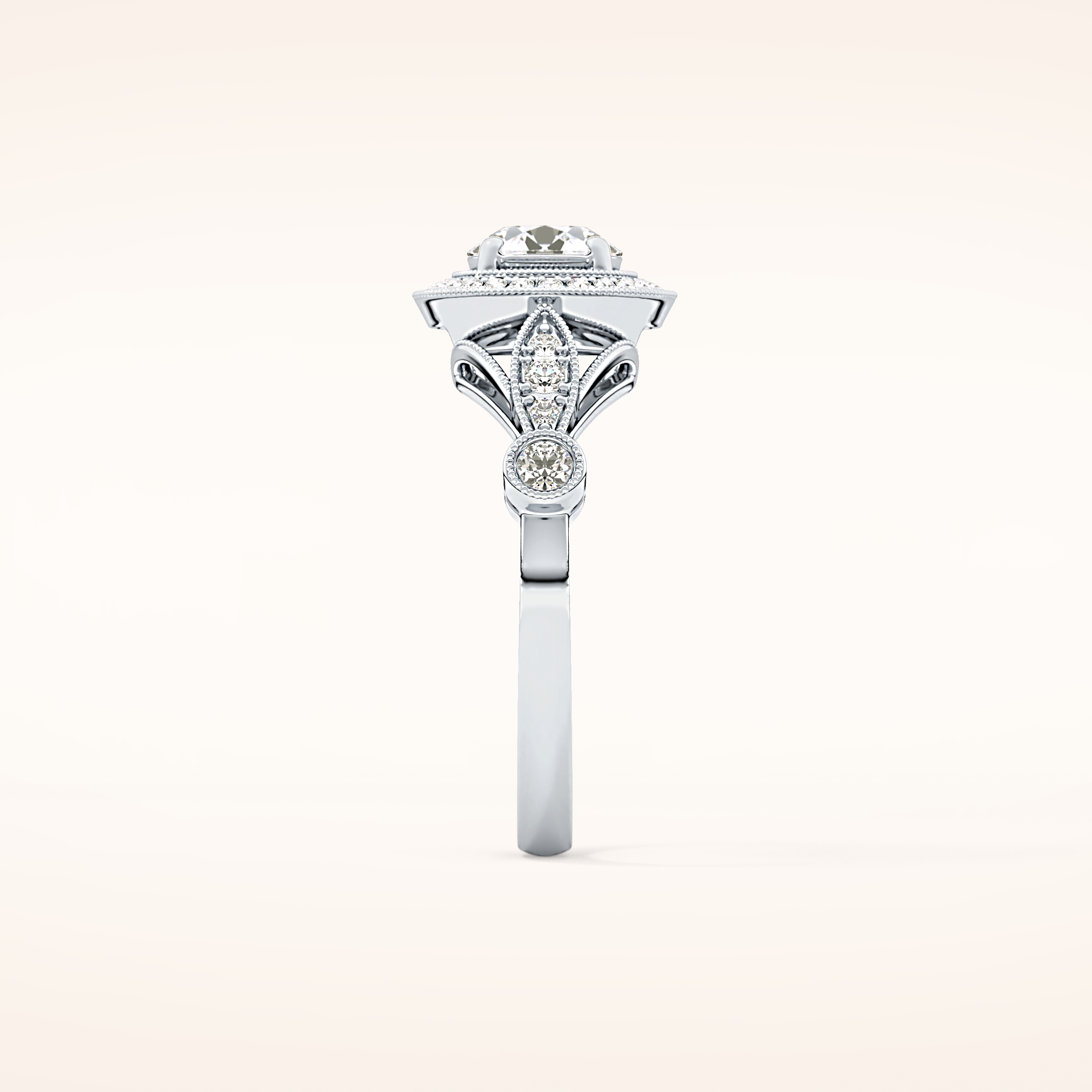 0.67 CT Round Shaped Halo & Pave Moissanite Engagement Ring