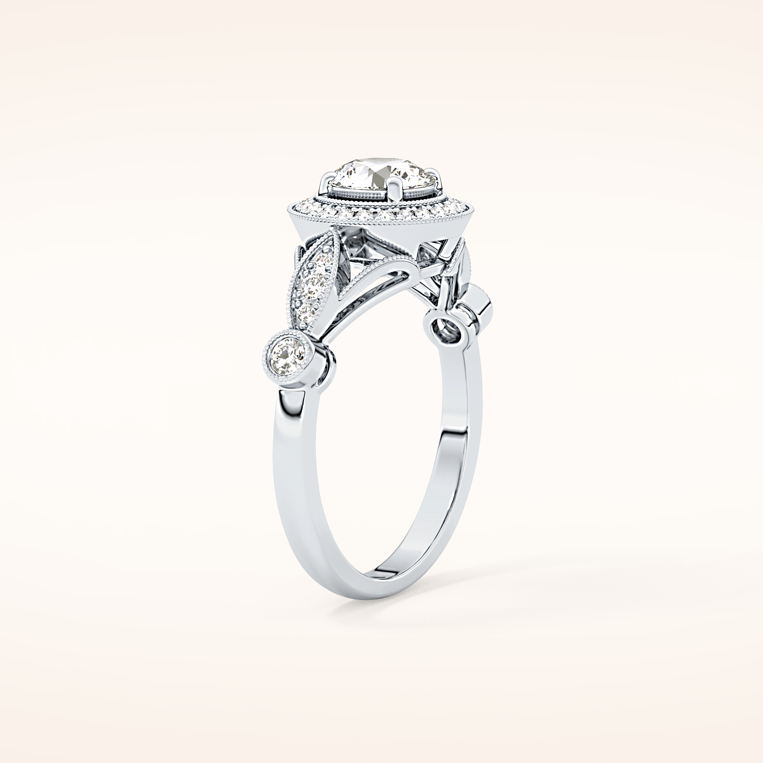 0.67 CT Round Shaped Halo & Pave Moissanite Engagement Ring