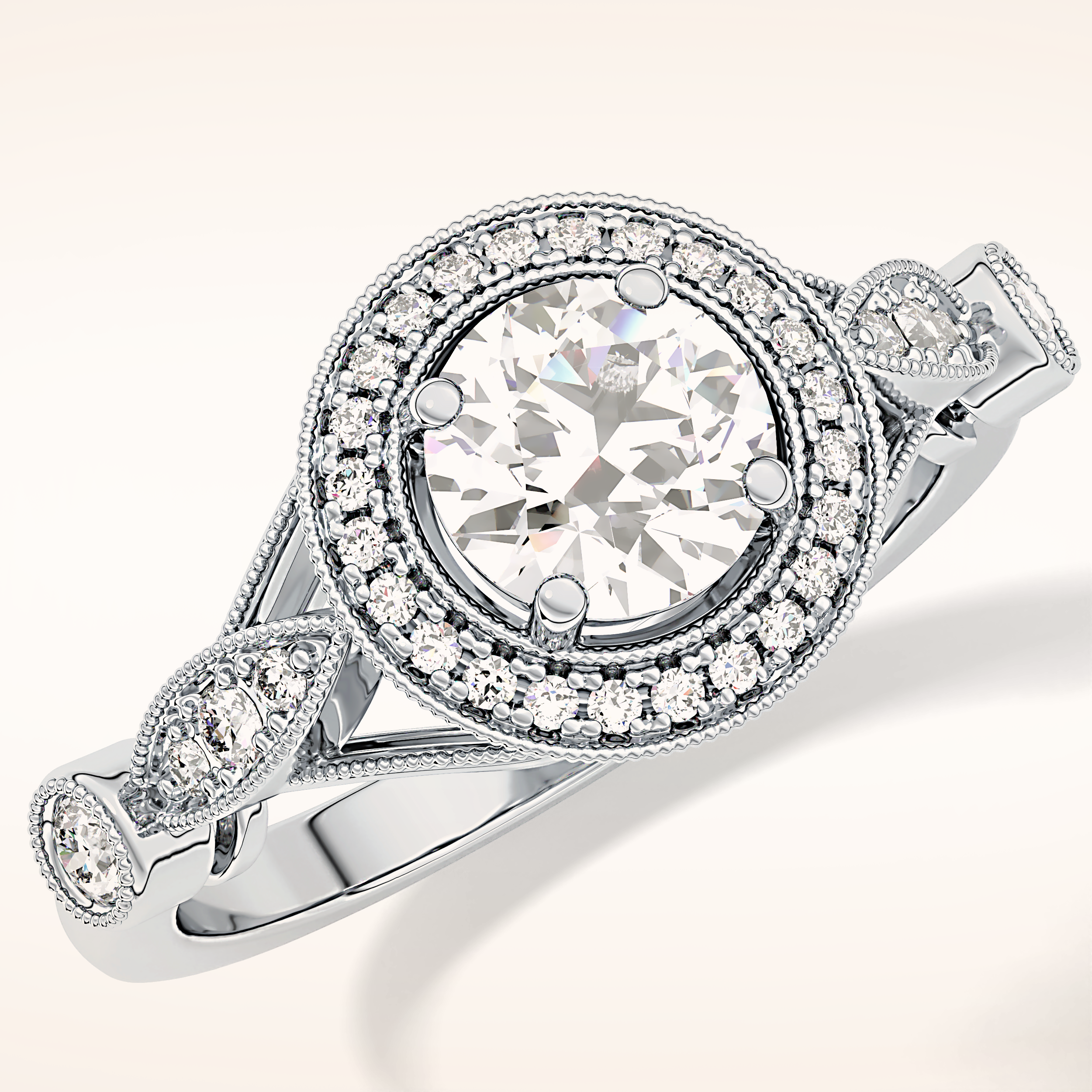0.67 CT Round Shaped Halo & Pave Moissanite Engagement Ring