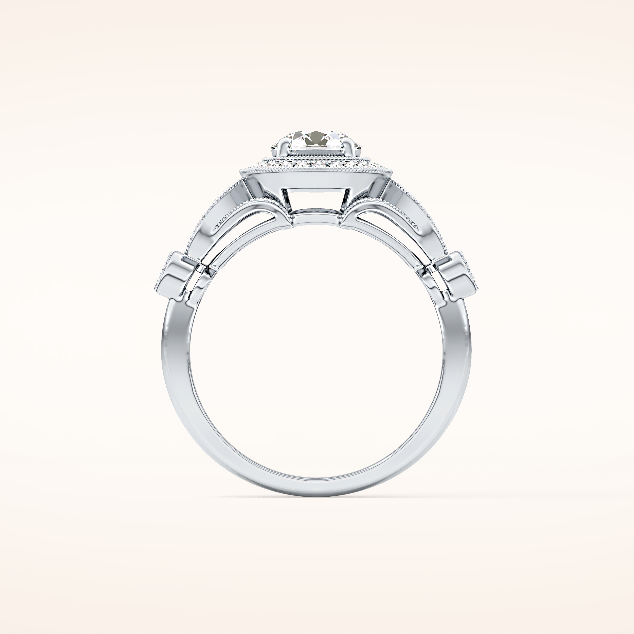 0.67 CT Round Shaped Halo & Pave Moissanite Engagement Ring