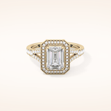 1.41 CT Emerald Shaped Halo & Pave Moissanite Engagement Ring