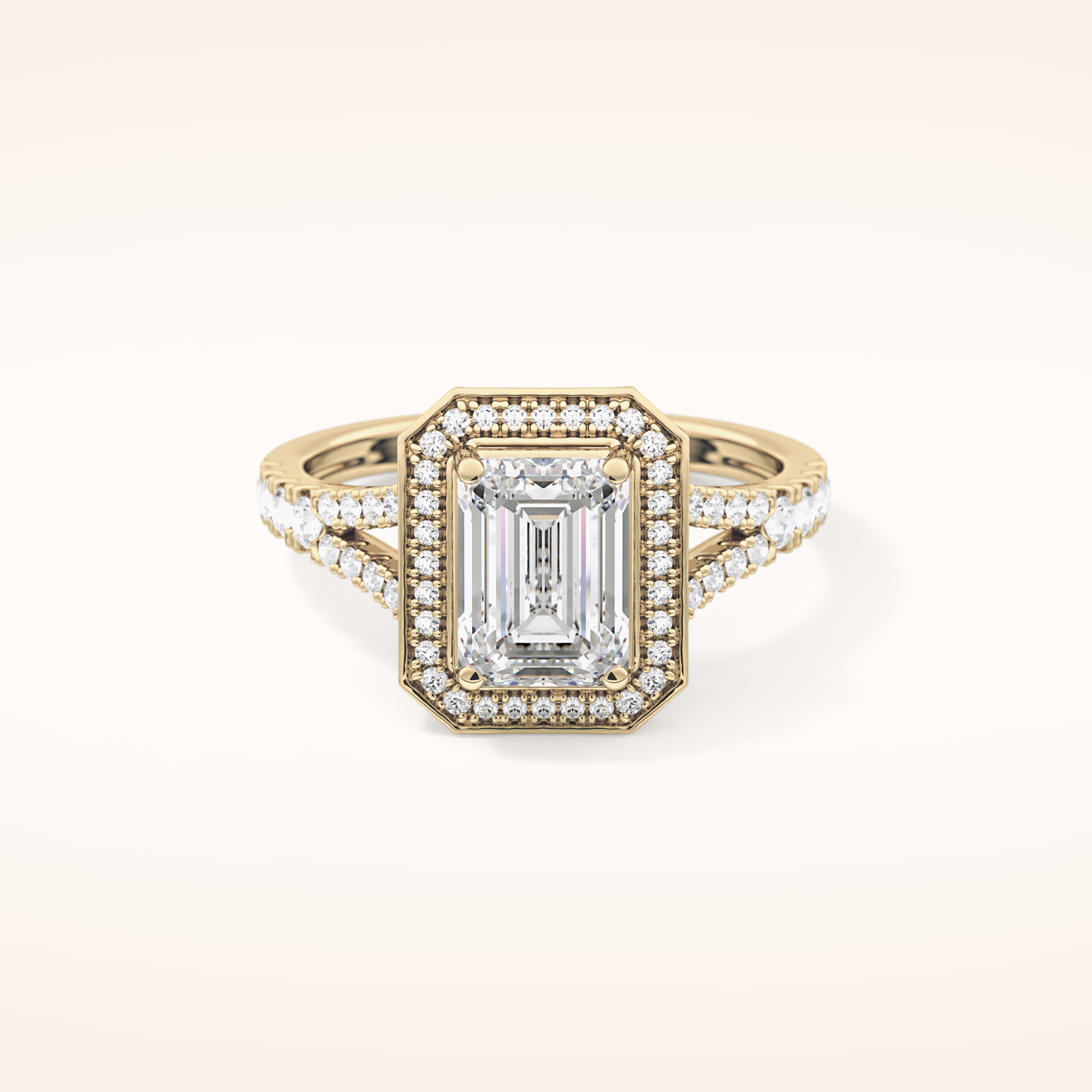 1.41 CT Emerald Shaped Halo & Pave Moissanite Engagement Ring