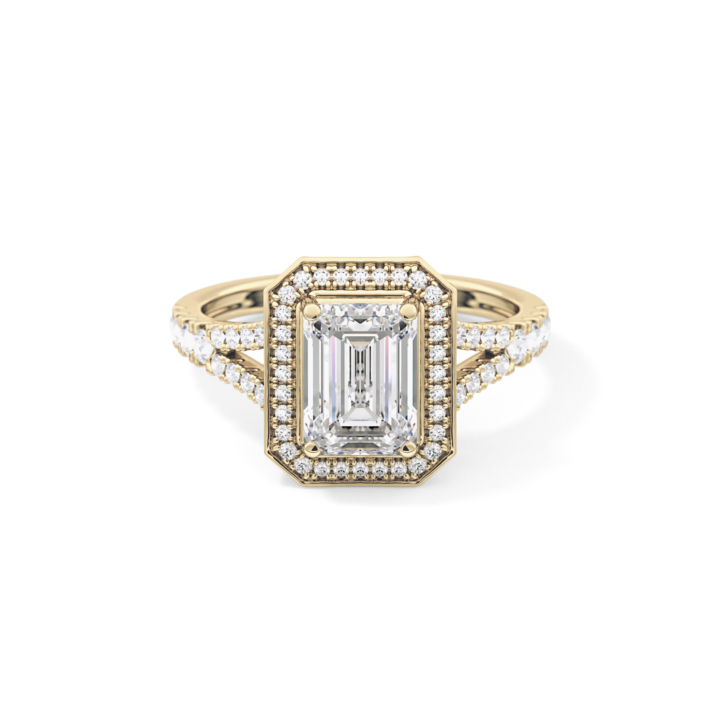 Emerald Halo & Split Shank Pave Lab Grown Diamond Engagement Ring