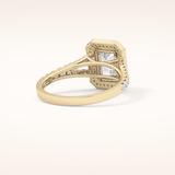 1.41 CT Emerald Shaped Halo & Pave Moissanite Engagement Ring