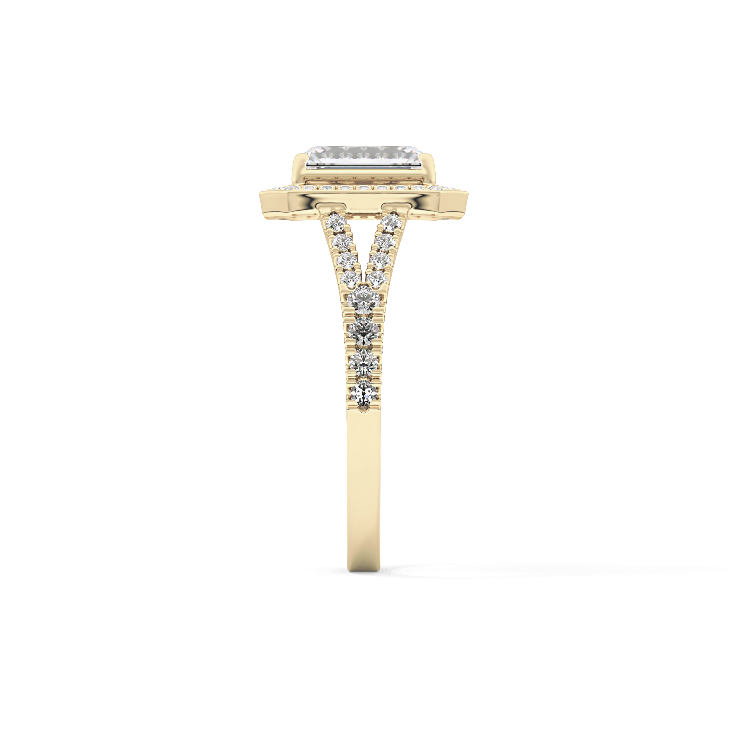 Emerald Halo & Split Shank Pave Lab Grown Diamond Engagement Ring