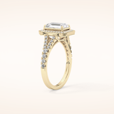1.41 CT Emerald Shaped Halo & Pave Moissanite Engagement Ring