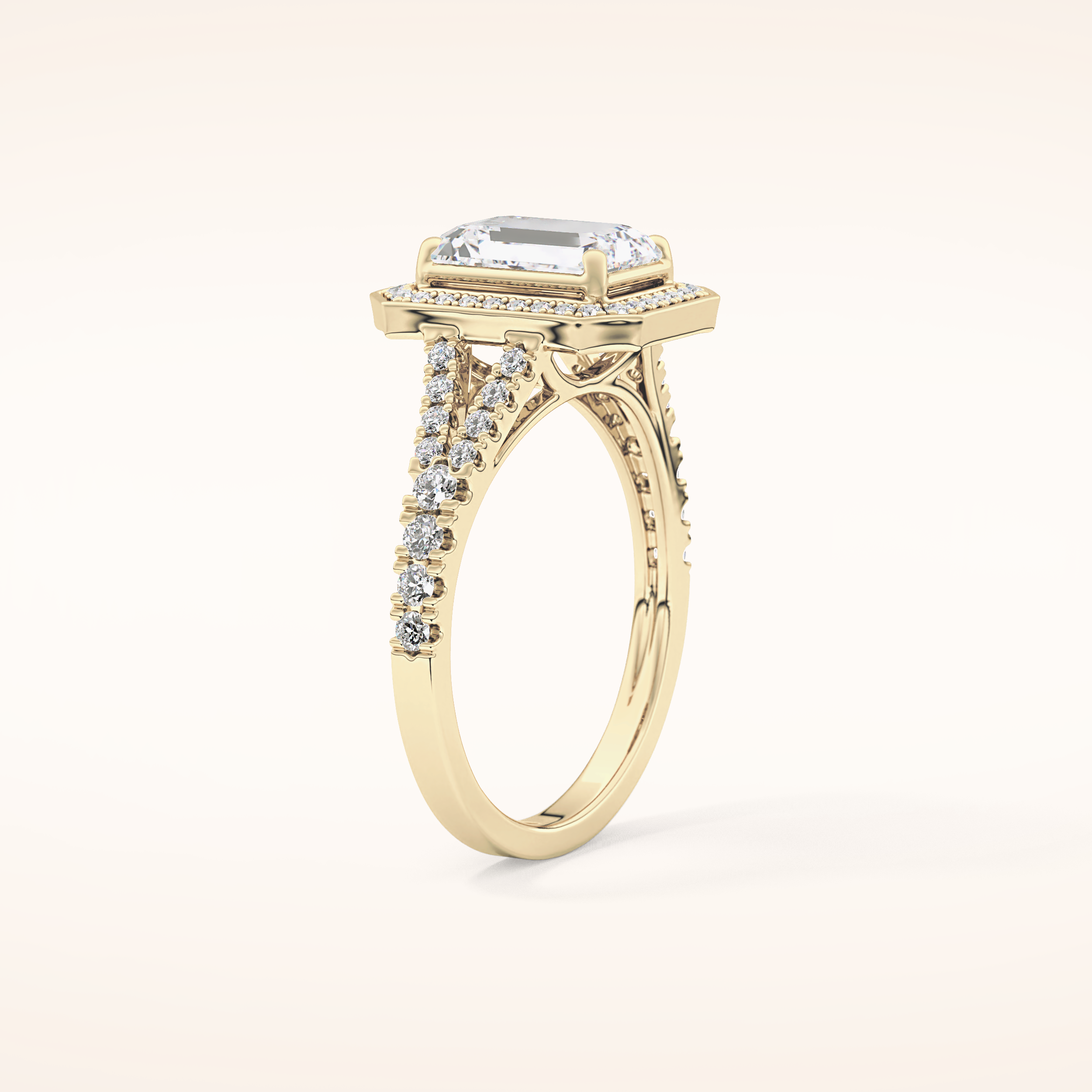 1.41 CT Emerald Shaped Halo & Pave Moissanite Engagement Ring