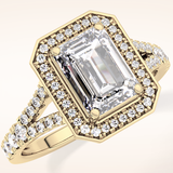 1.41 CT Emerald Shaped Halo & Pave Moissanite Engagement Ring